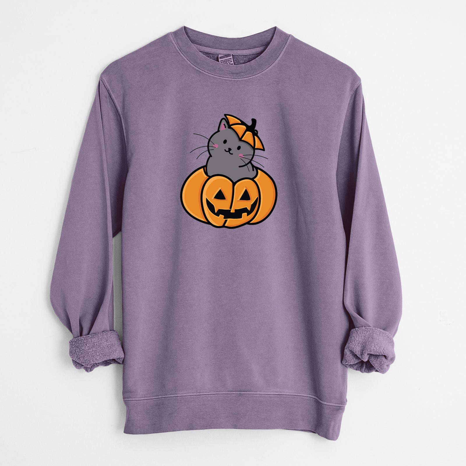 Pumpkin Cat - Black Cat - Unisex Pigment Dyed Crew Sweatshirt