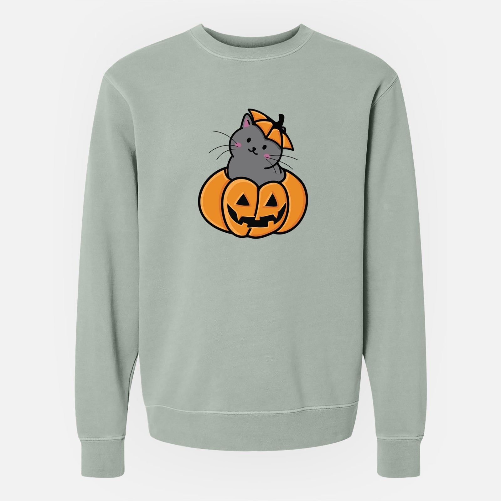 Pumpkin Cat - Black Cat - Unisex Pigment Dyed Crew Sweatshirt