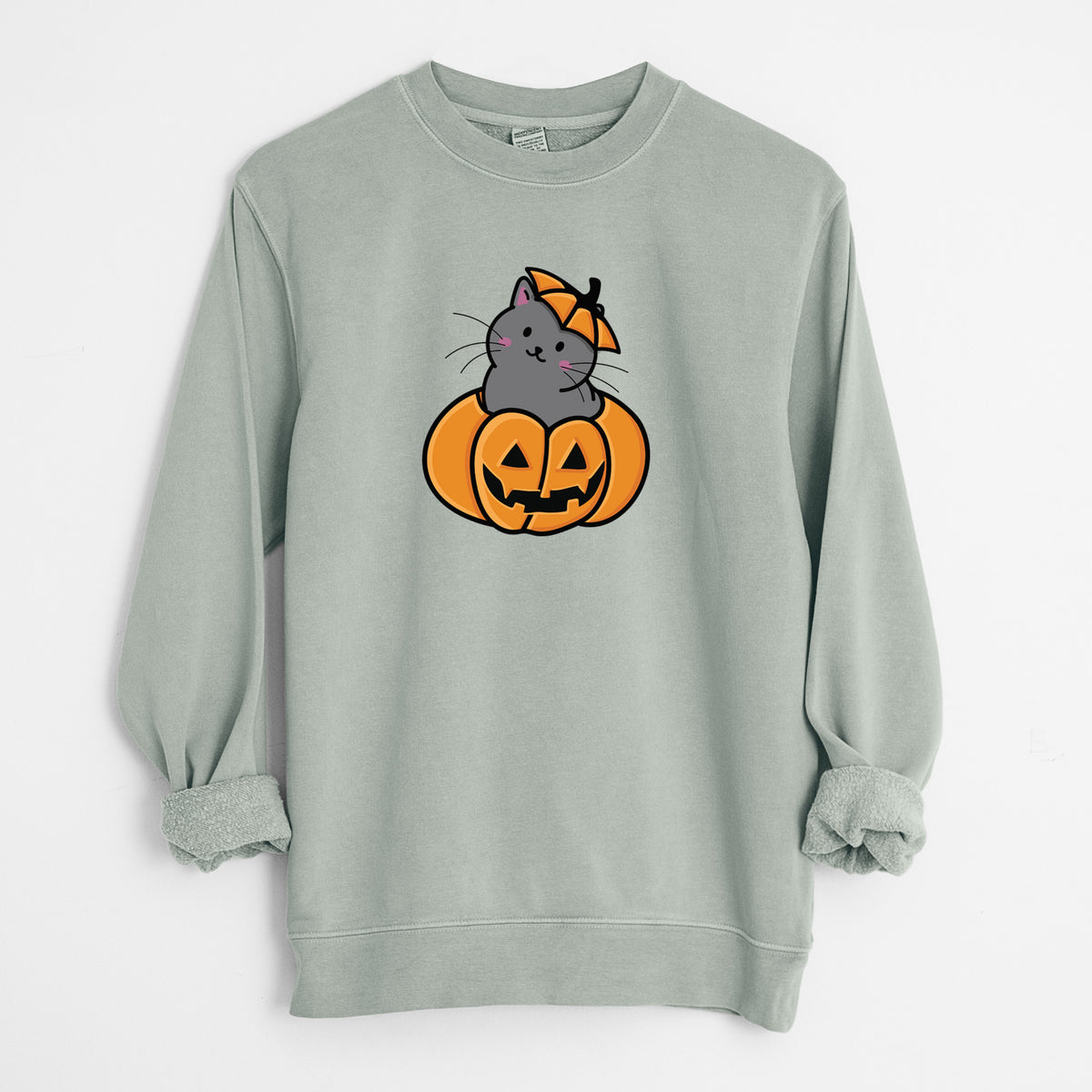 Pumpkin Cat - Black Cat - Unisex Pigment Dyed Crew Sweatshirt