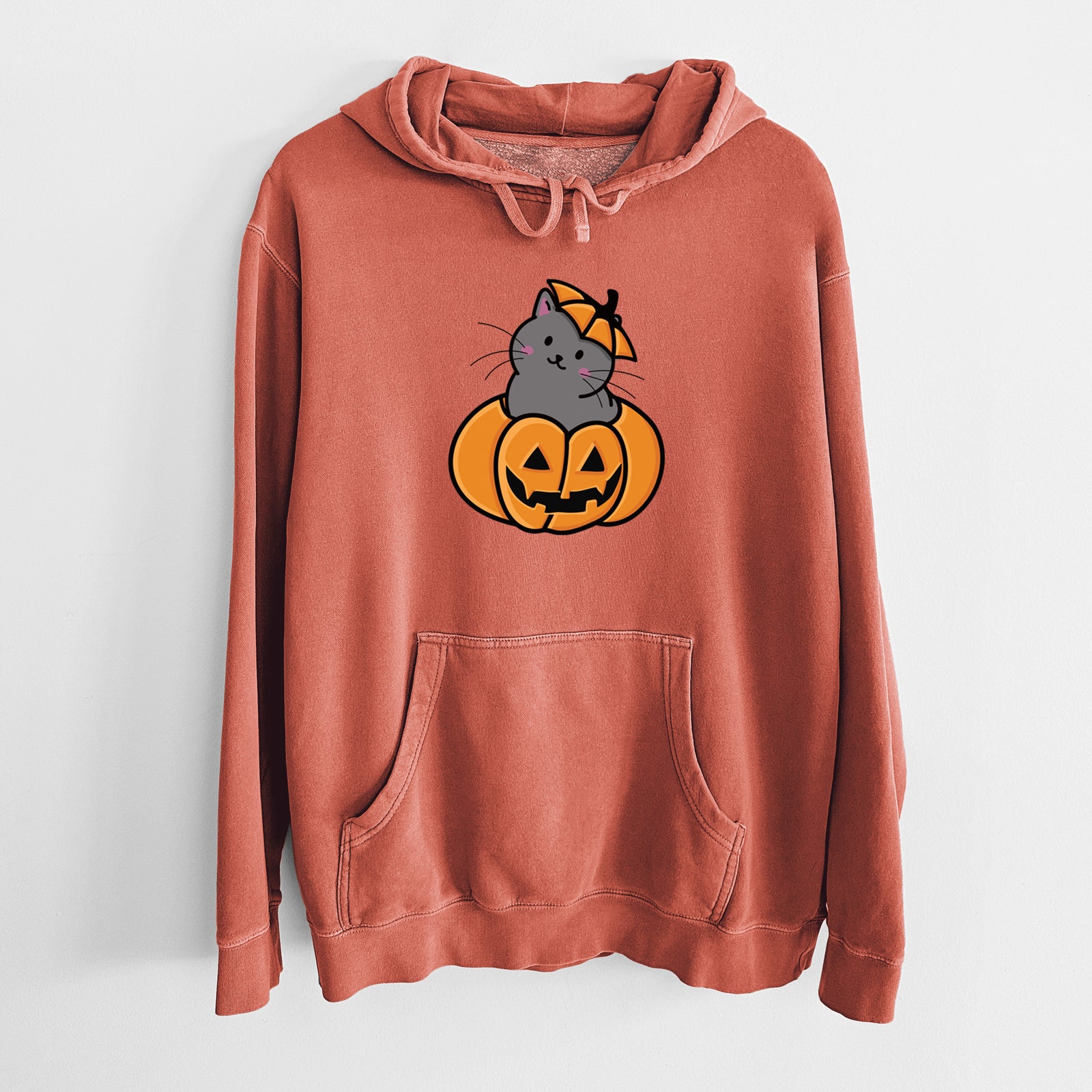 Pumpkin Cat - Black Cat - Unisex Pigment Dyed Hoodie