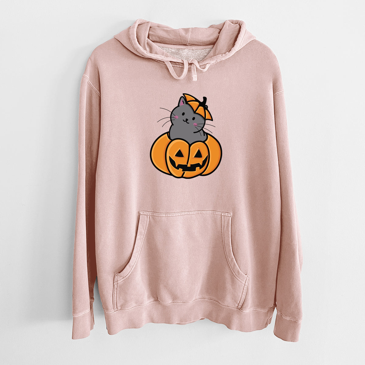 Pumpkin Cat - Black Cat - Unisex Pigment Dyed Hoodie