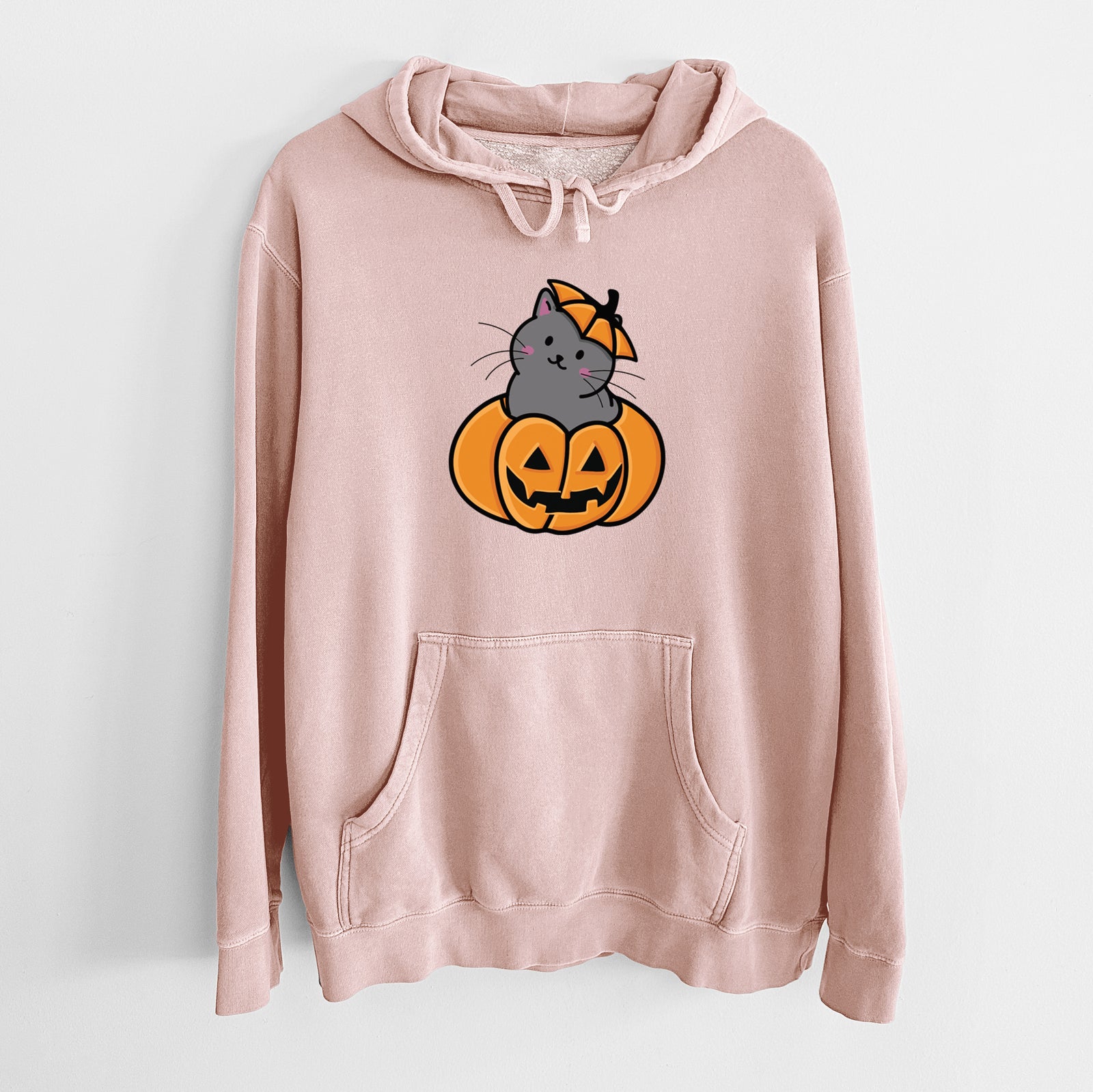 Pumpkin Cat - Black Cat - Unisex Pigment Dyed Hoodie