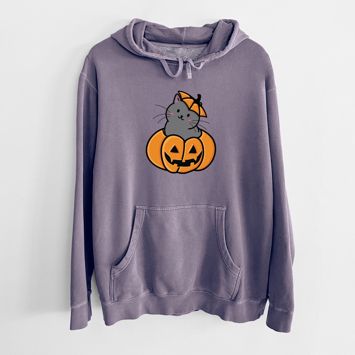 Pumpkin Cat - Black Cat - Unisex Pigment Dyed Hoodie