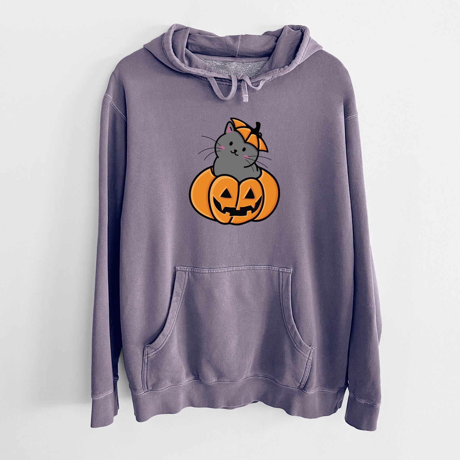 Pumpkin Cat - Black Cat - Unisex Pigment Dyed Hoodie