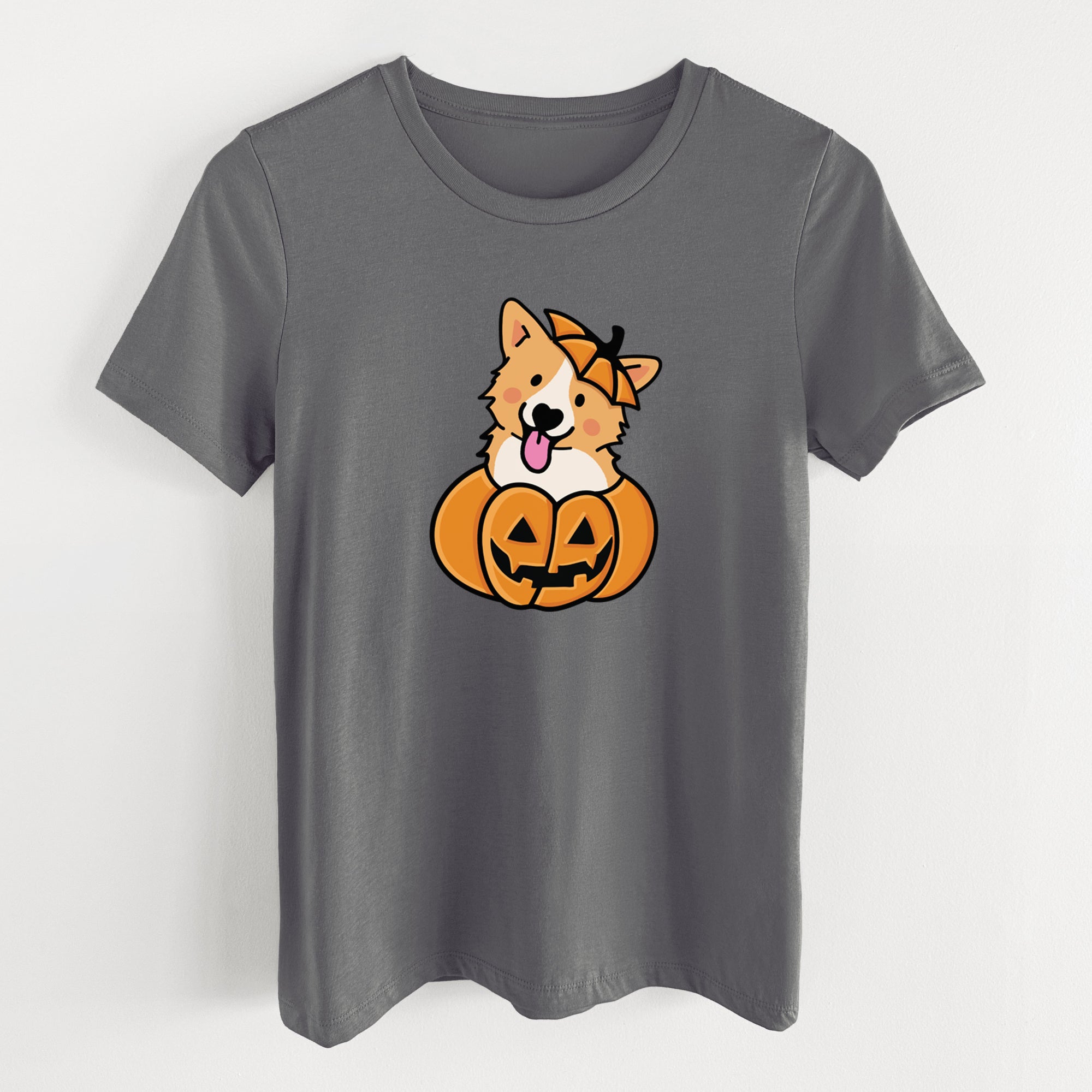 Pumpkin Pup - Corgi - Women's Lightweight Relaxed Fit 100% Cotton Crewneck