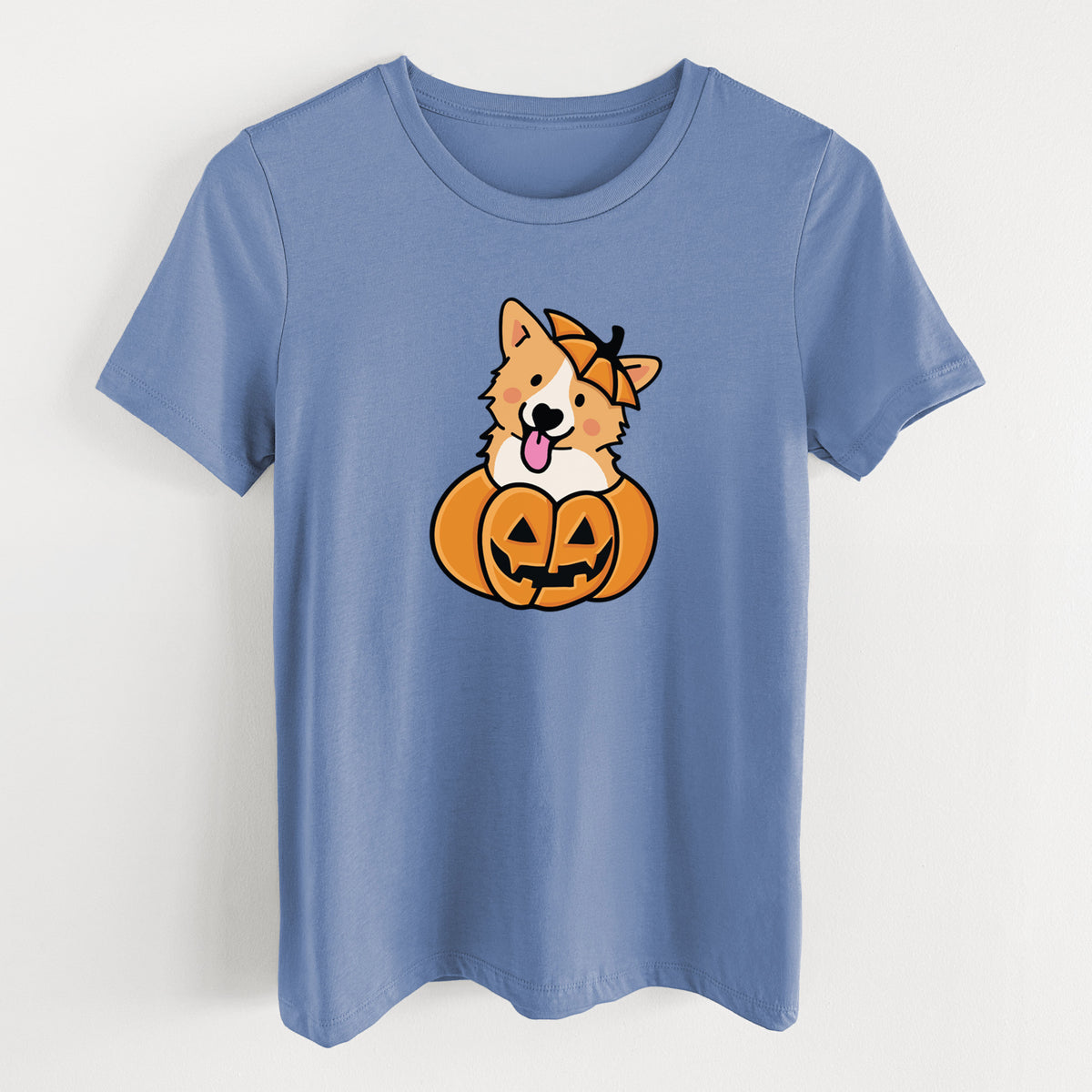 Pumpkin Pup - Corgi - Women's Lightweight Relaxed Fit 100% Cotton Crewneck