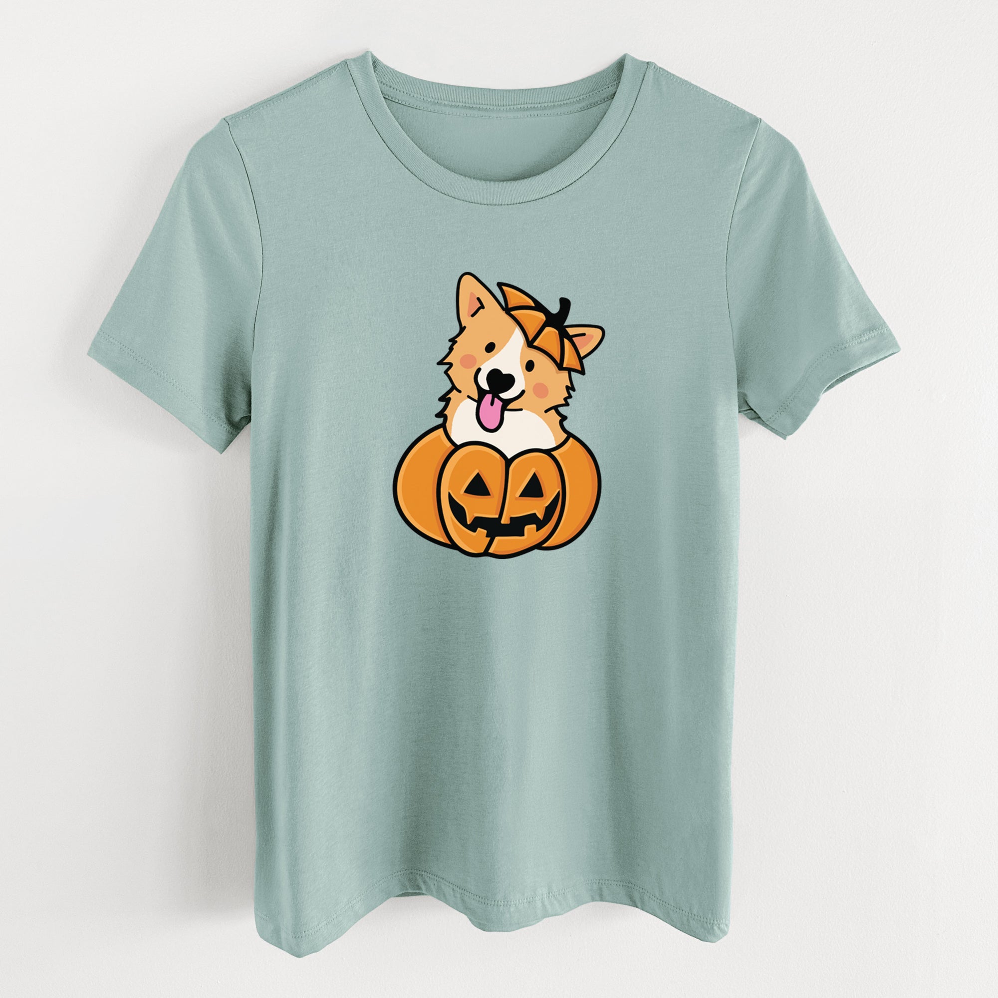 Pumpkin Pup - Corgi - Women's Lightweight Relaxed Fit 100% Cotton Crewneck
