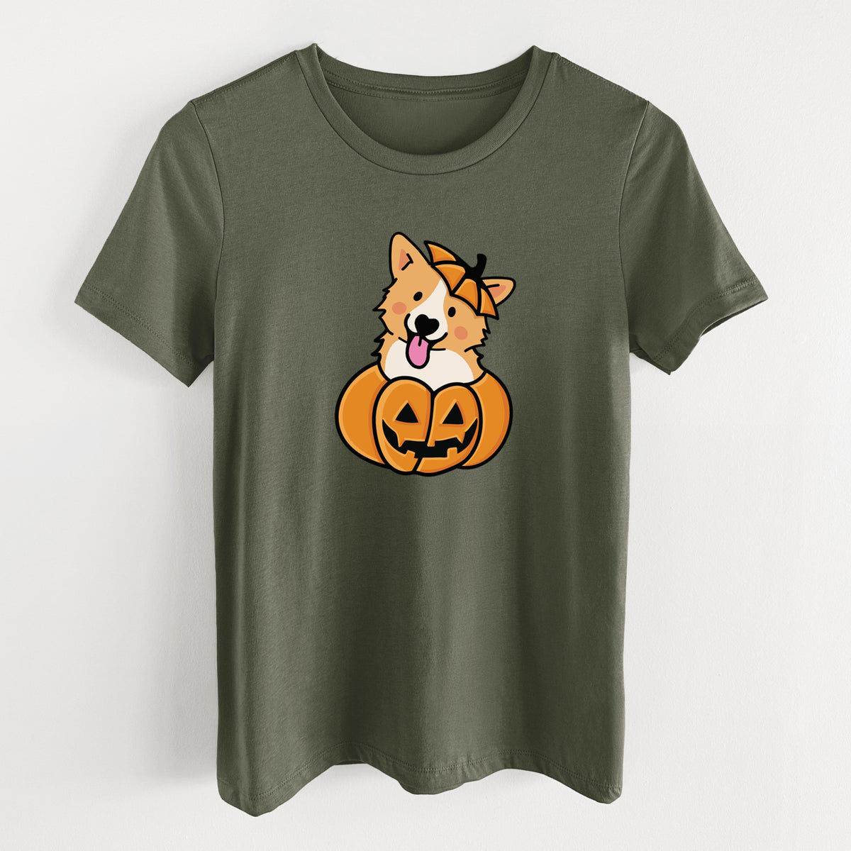Pumpkin Pup - Corgi - Women's Lightweight Relaxed Fit 100% Cotton Crewneck