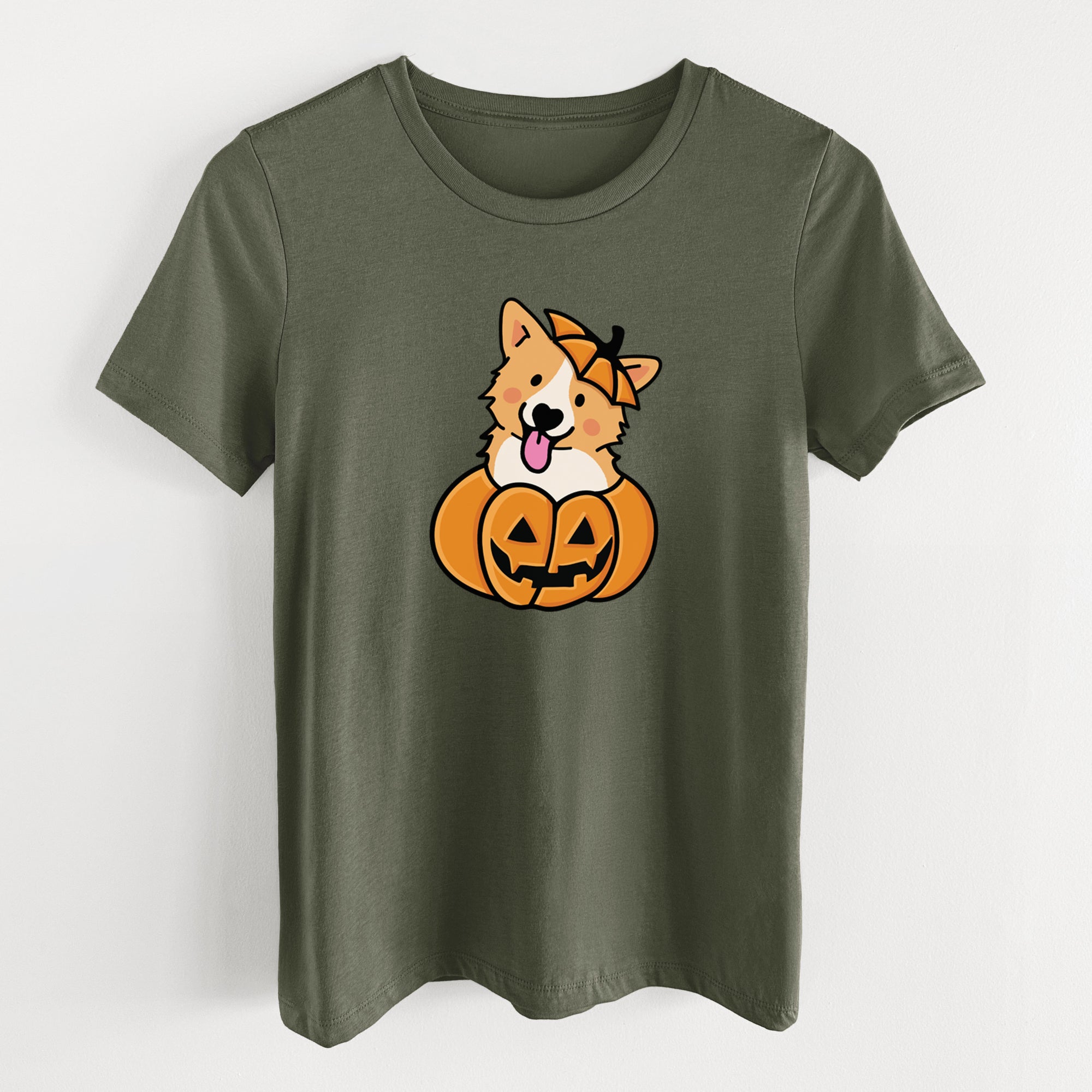 Pumpkin Pup - Corgi - Women's Lightweight Relaxed Fit 100% Cotton Crewneck