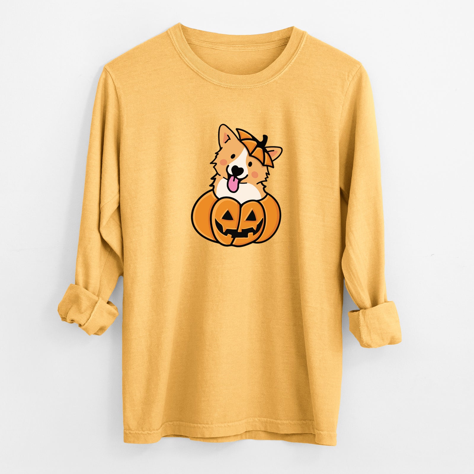 Pumpkin Pup - Corgi - Heavyweight 100% Cotton Long Sleeve
