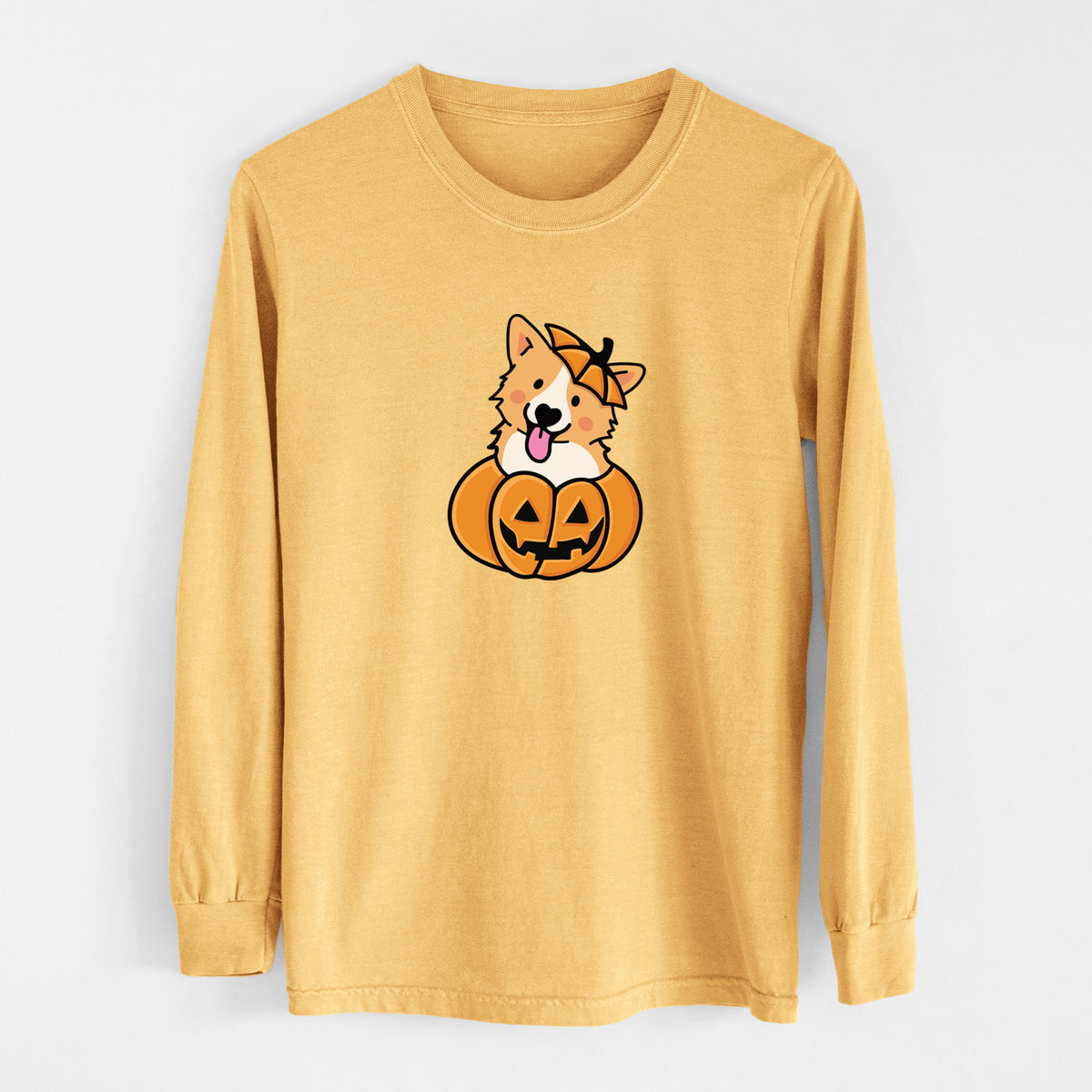 Pumpkin Pup - Corgi - Heavyweight 100% Cotton Long Sleeve