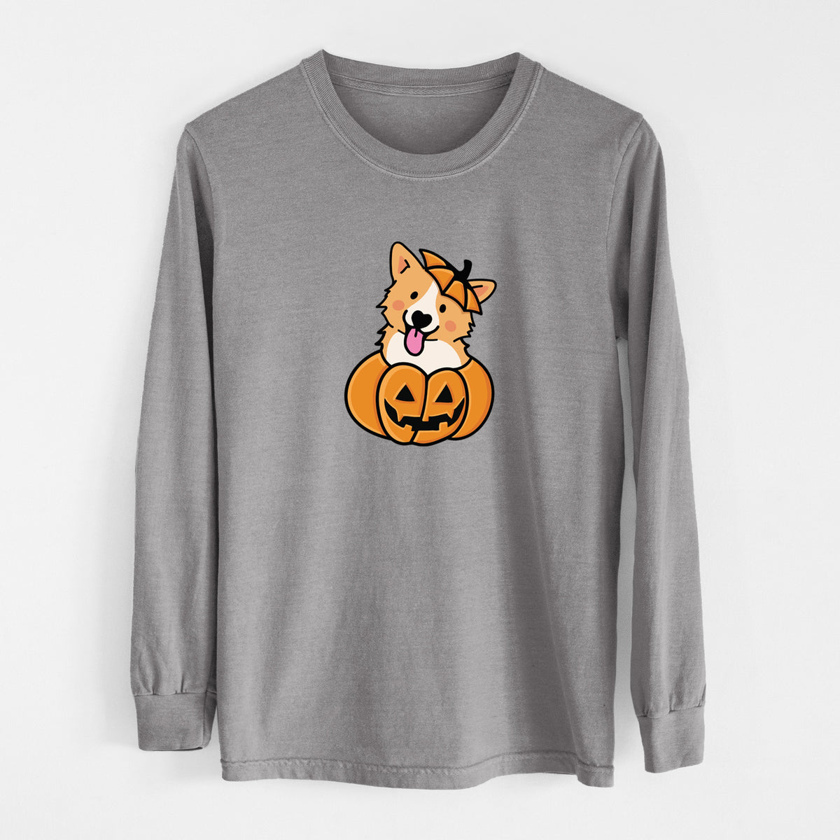 Pumpkin Pup - Corgi - Heavyweight 100% Cotton Long Sleeve