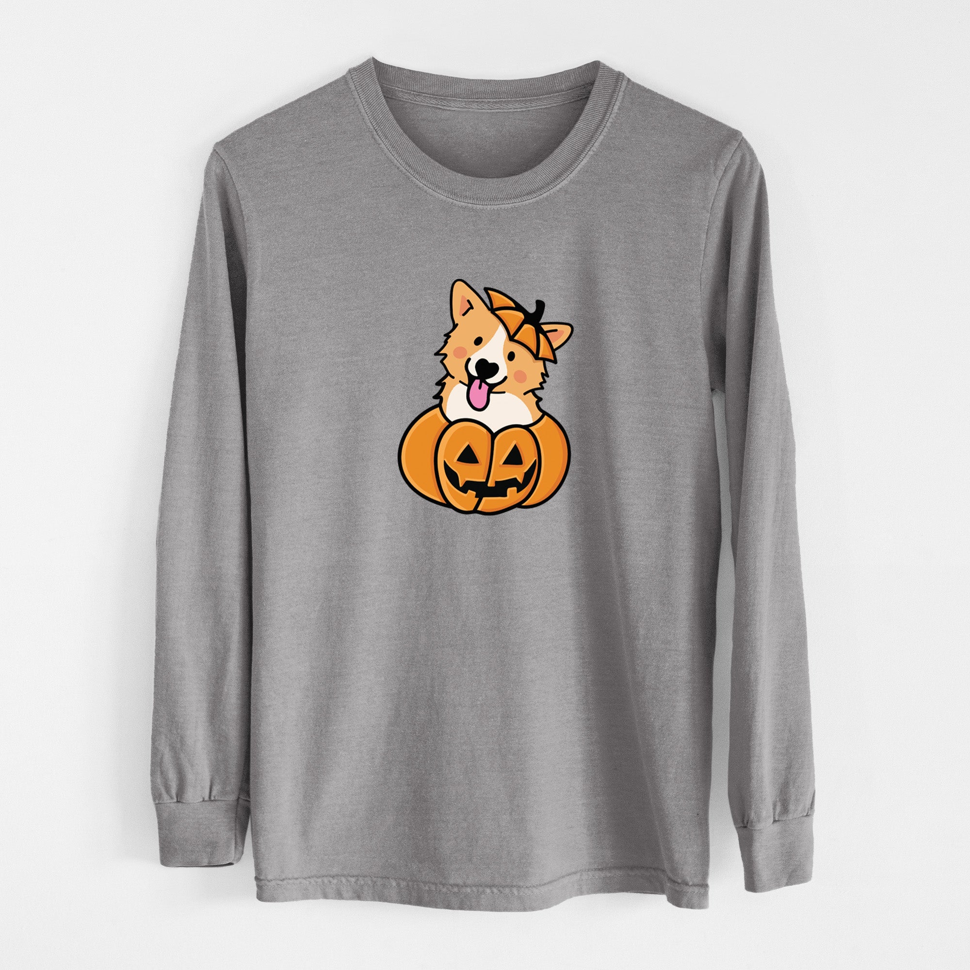 Pumpkin Pup - Corgi - Heavyweight 100% Cotton Long Sleeve