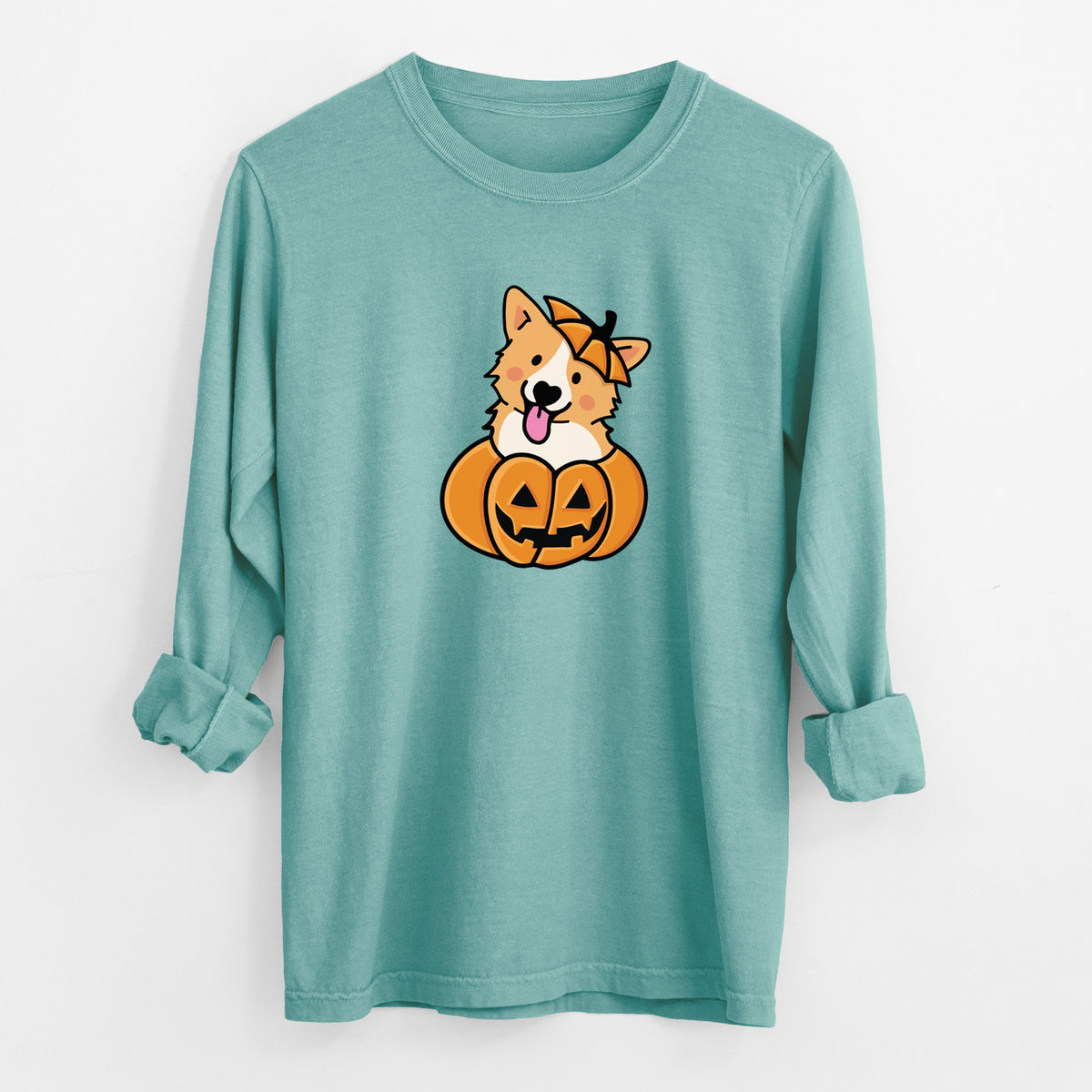 Pumpkin Pup - Corgi - Heavyweight 100% Cotton Long Sleeve