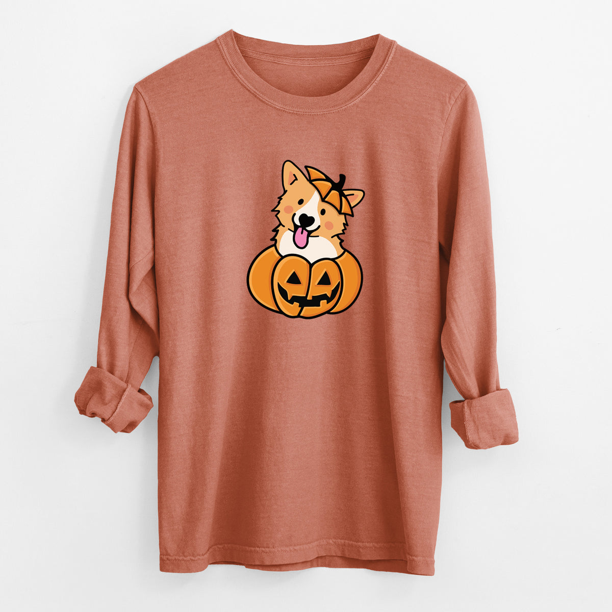 Pumpkin Pup - Corgi - Heavyweight 100% Cotton Long Sleeve