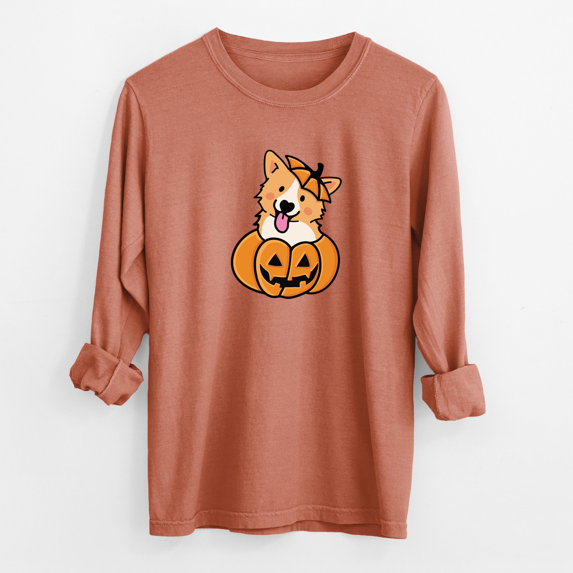 Pumpkin Pup - Corgi - Heavyweight 100% Cotton Long Sleeve