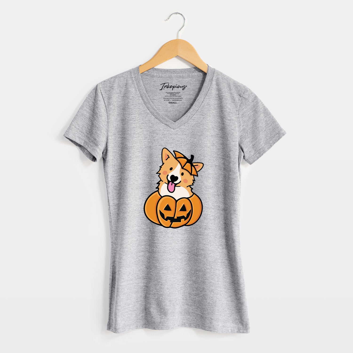Pumpkin Pup - Corgi - Women's Perfect V-neck Shirt