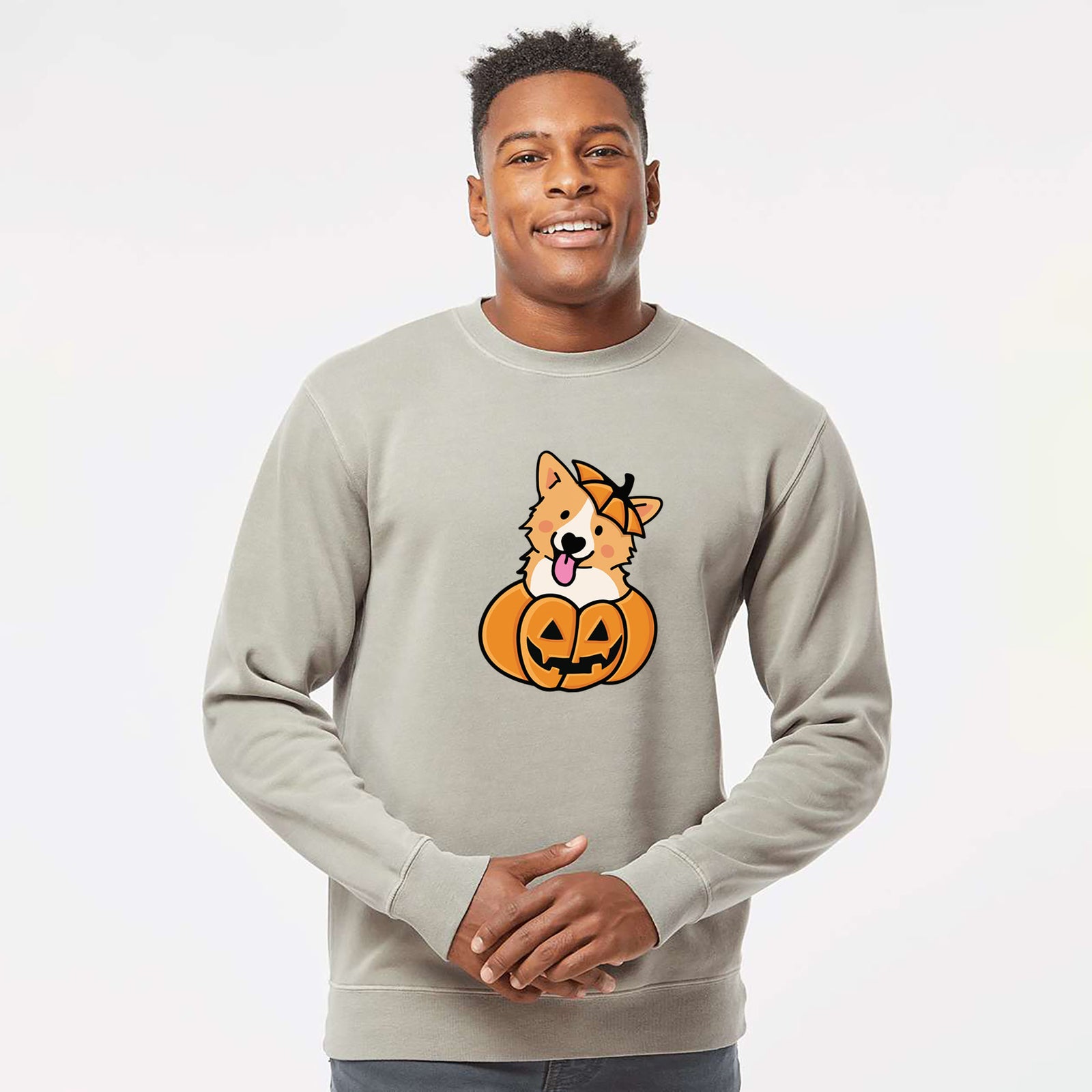 Pumpkin Pup - Corgi - Unisex Pigment Dyed Crew Sweatshirt