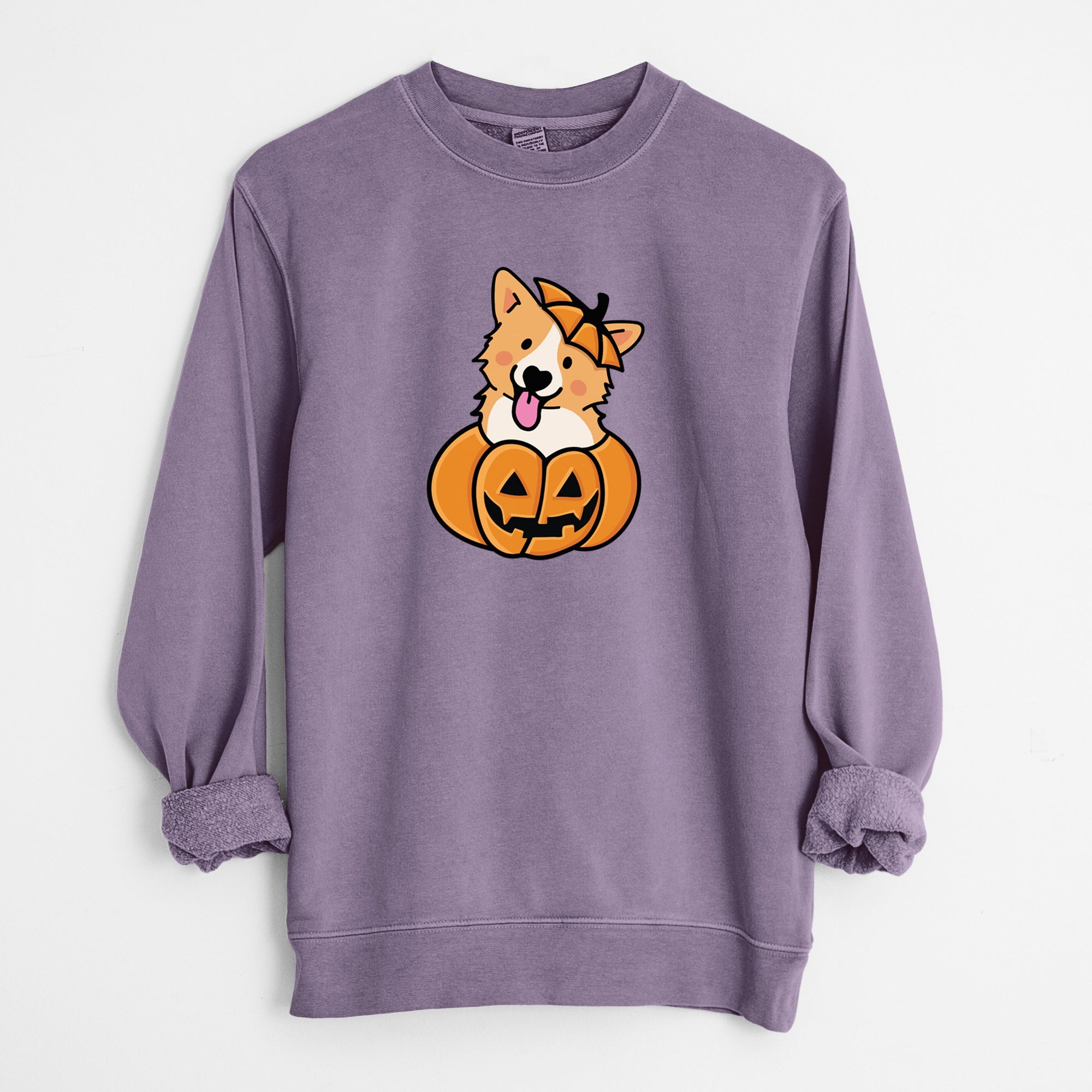 Pumpkin Pup - Corgi - Unisex Pigment Dyed Crew Sweatshirt