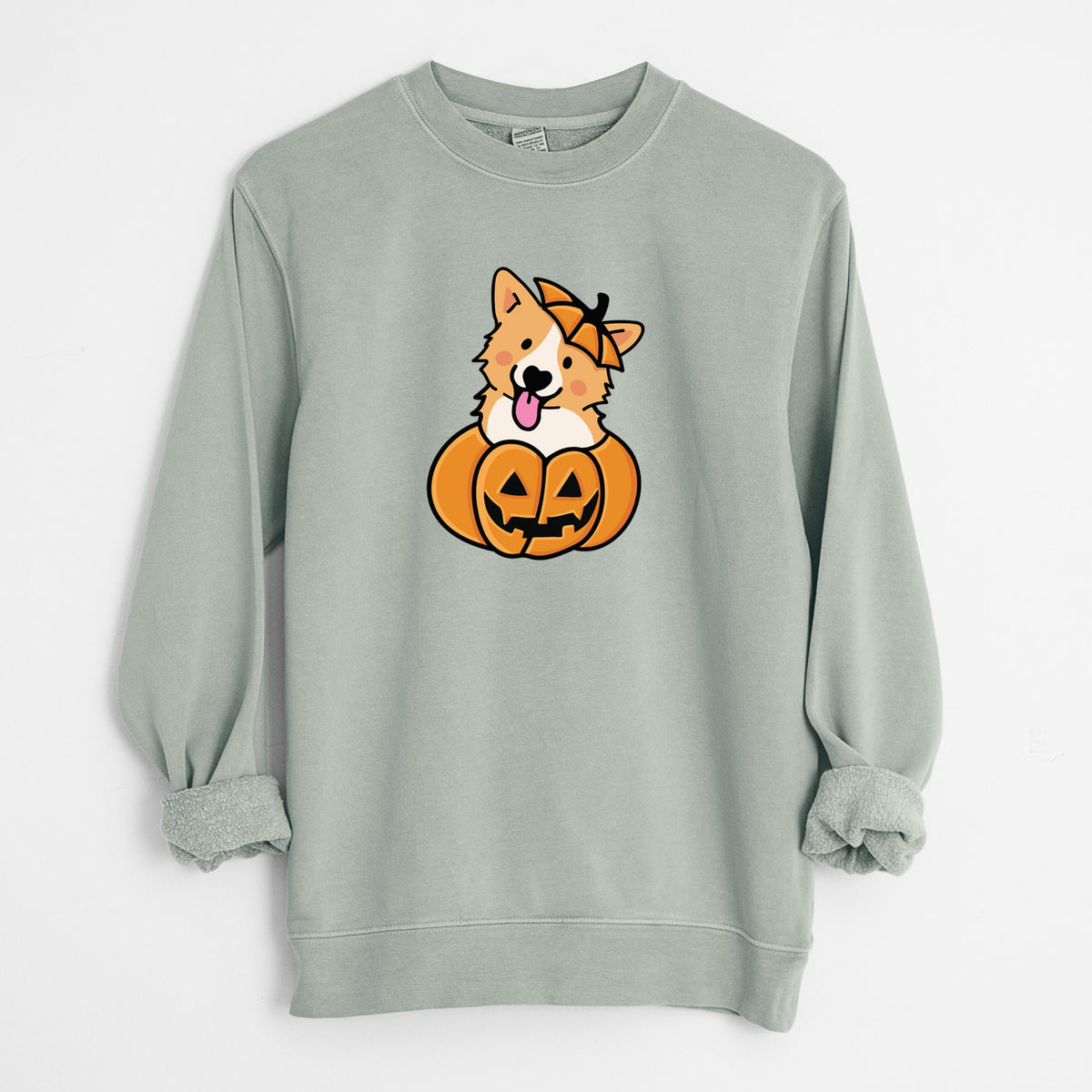 Pumpkin Pup - Corgi - Unisex Pigment Dyed Crew Sweatshirt