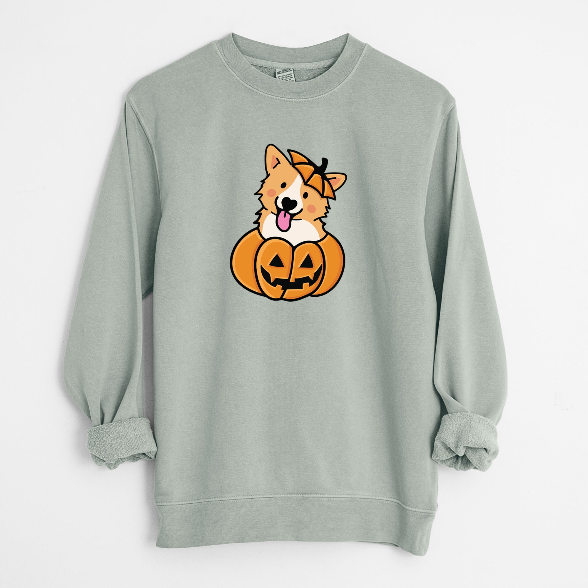 Pumpkin Pup - Corgi - Unisex Pigment Dyed Crew Sweatshirt
