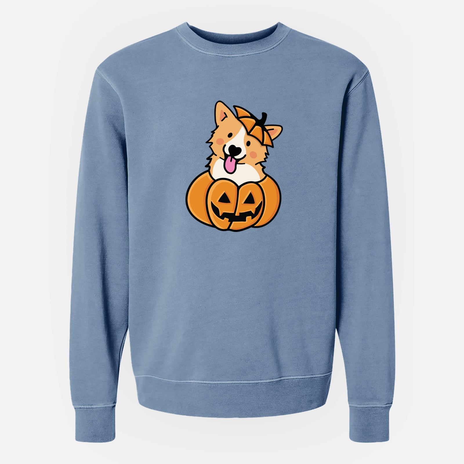 Pumpkin Pup - Corgi - Unisex Pigment Dyed Crew Sweatshirt
