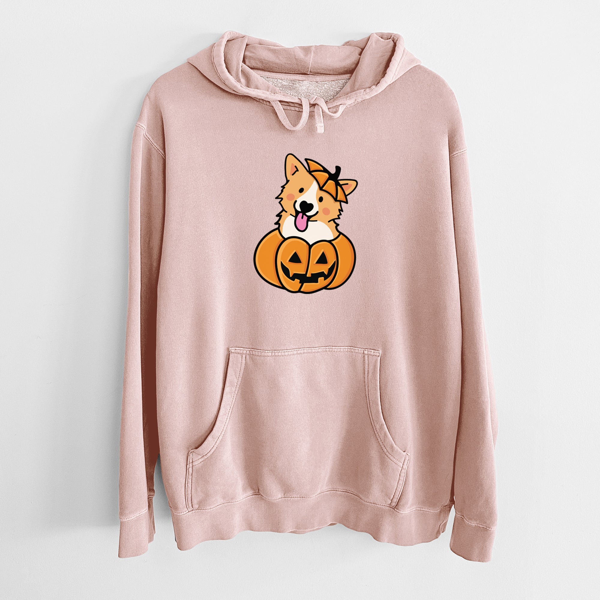 Pumpkin Pup - Corgi - Unisex Pigment Dyed Hoodie