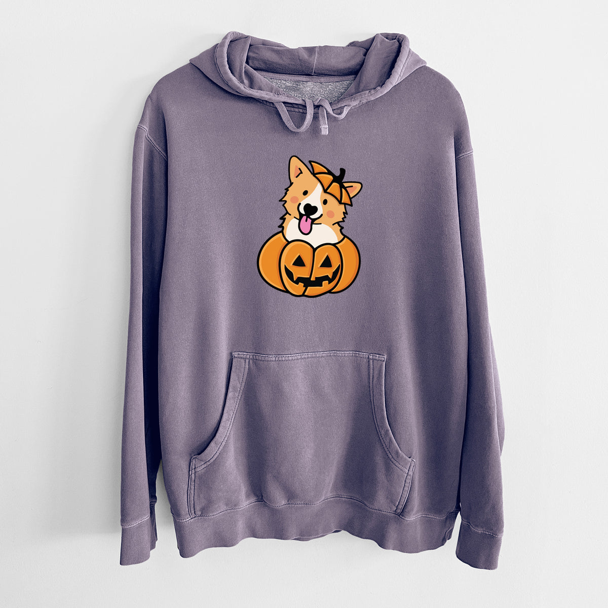 Pumpkin Pup - Corgi - Unisex Pigment Dyed Hoodie