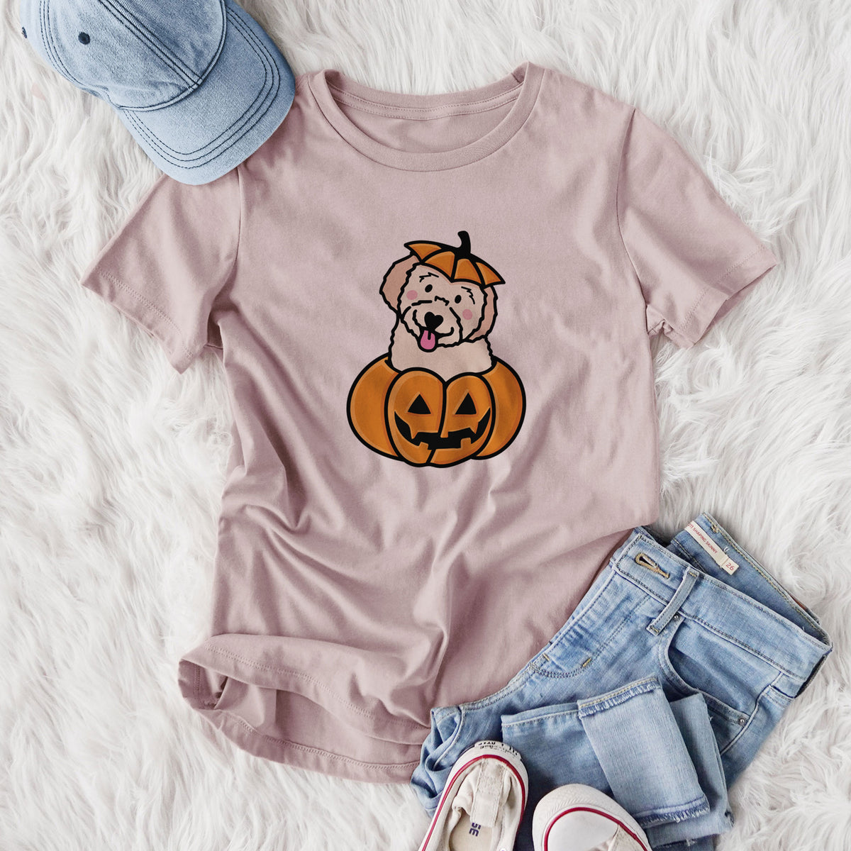 Pumpkin Pup - Doodle - Women's Lightweight Relaxed Fit 100% Cotton Crewneck