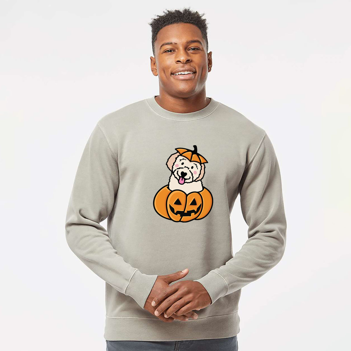 Pumpkin Pup - Doodle - Unisex Pigment Dyed Crew Sweatshirt