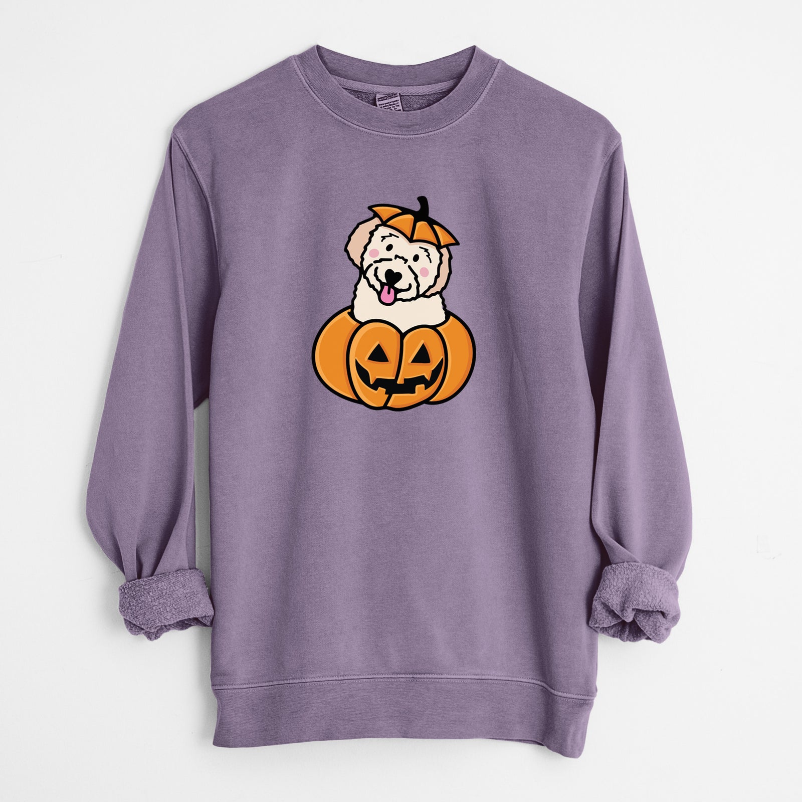 Pumpkin Pup - Doodle - Unisex Pigment Dyed Crew Sweatshirt