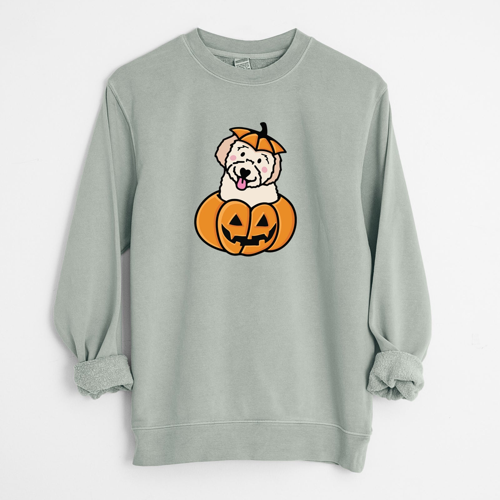 Pumpkin Pup - Doodle - Unisex Pigment Dyed Crew Sweatshirt
