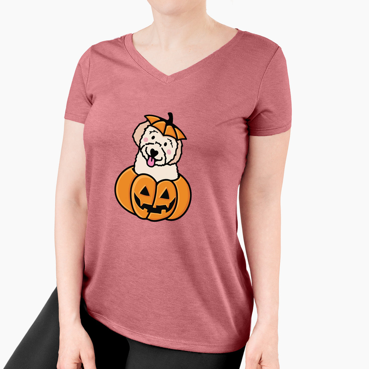 Pumpkin Pup - Doodle - Women's Perfect V-neck Shirt