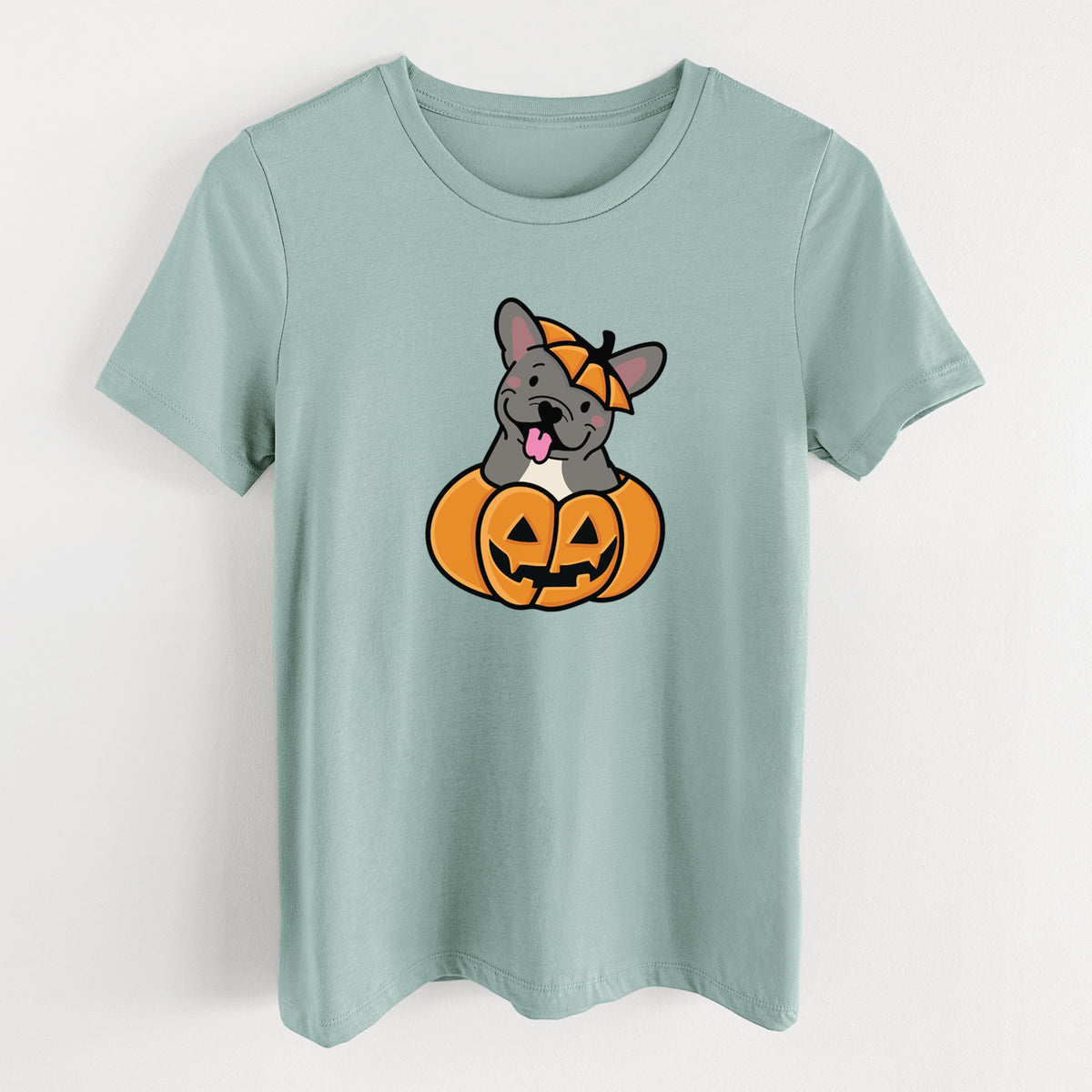 Pumpkin Pup - French Bulldog - Women's Lightweight Relaxed Fit 100% Cotton Crewneck