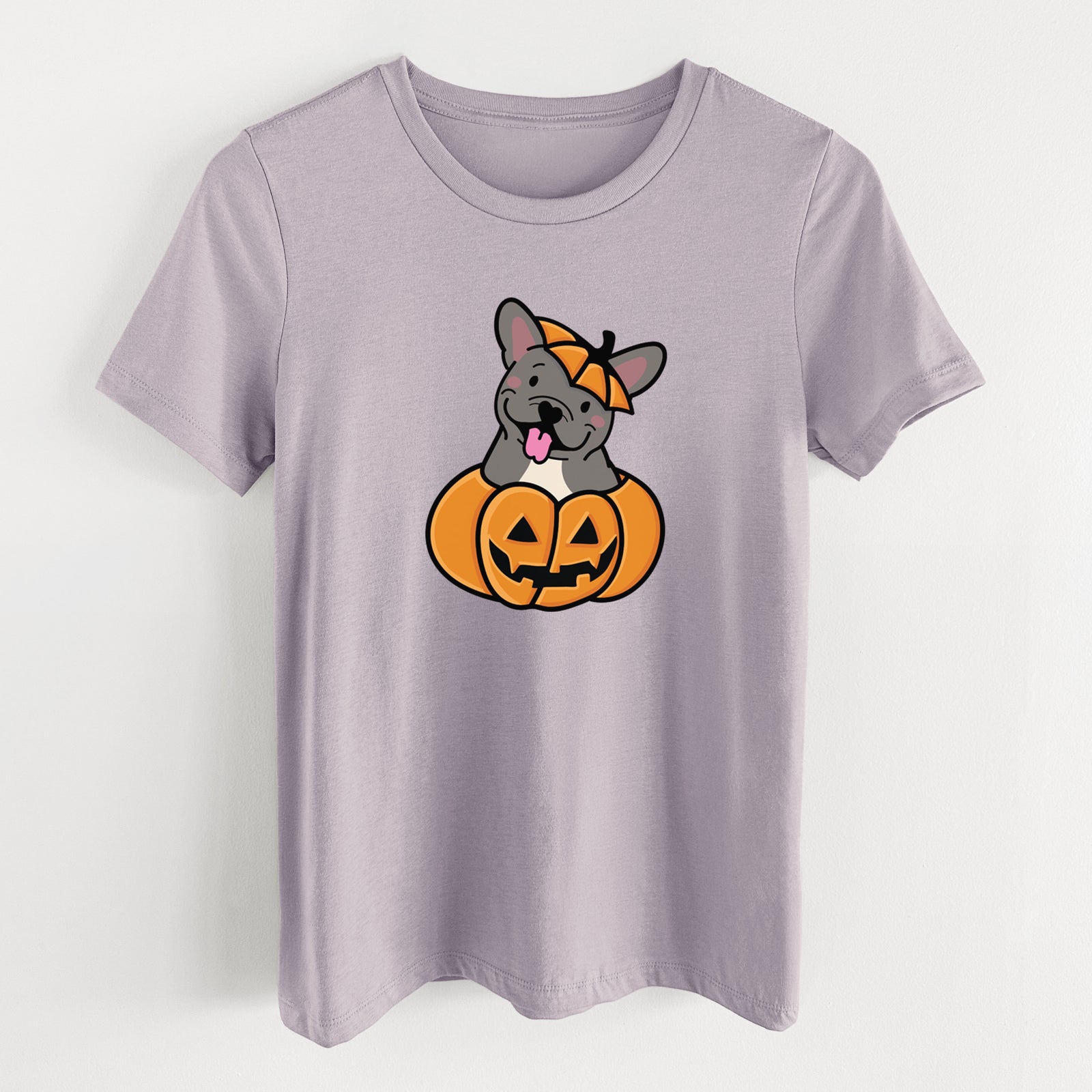 Pumpkin Pup - French Bulldog - Women's Lightweight Relaxed Fit 100% Cotton Crewneck