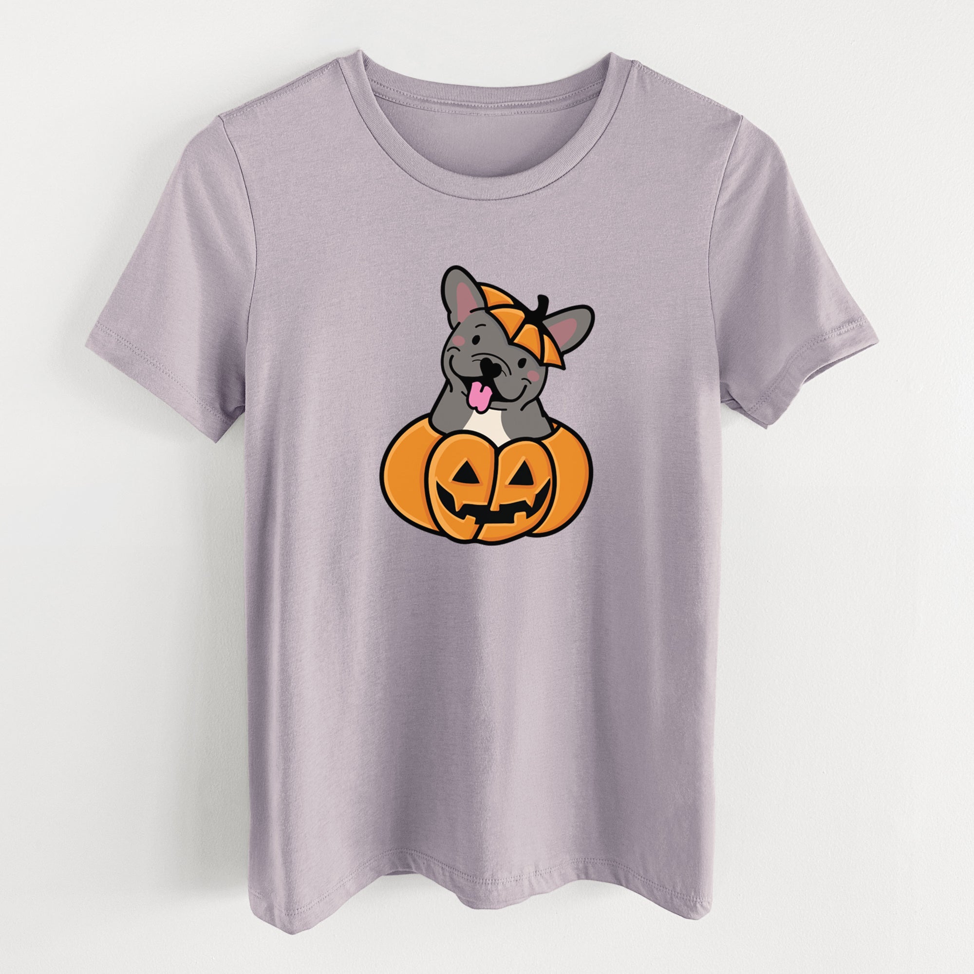 Pumpkin Pup - French Bulldog - Women's Lightweight Relaxed Fit 100% Cotton Crewneck