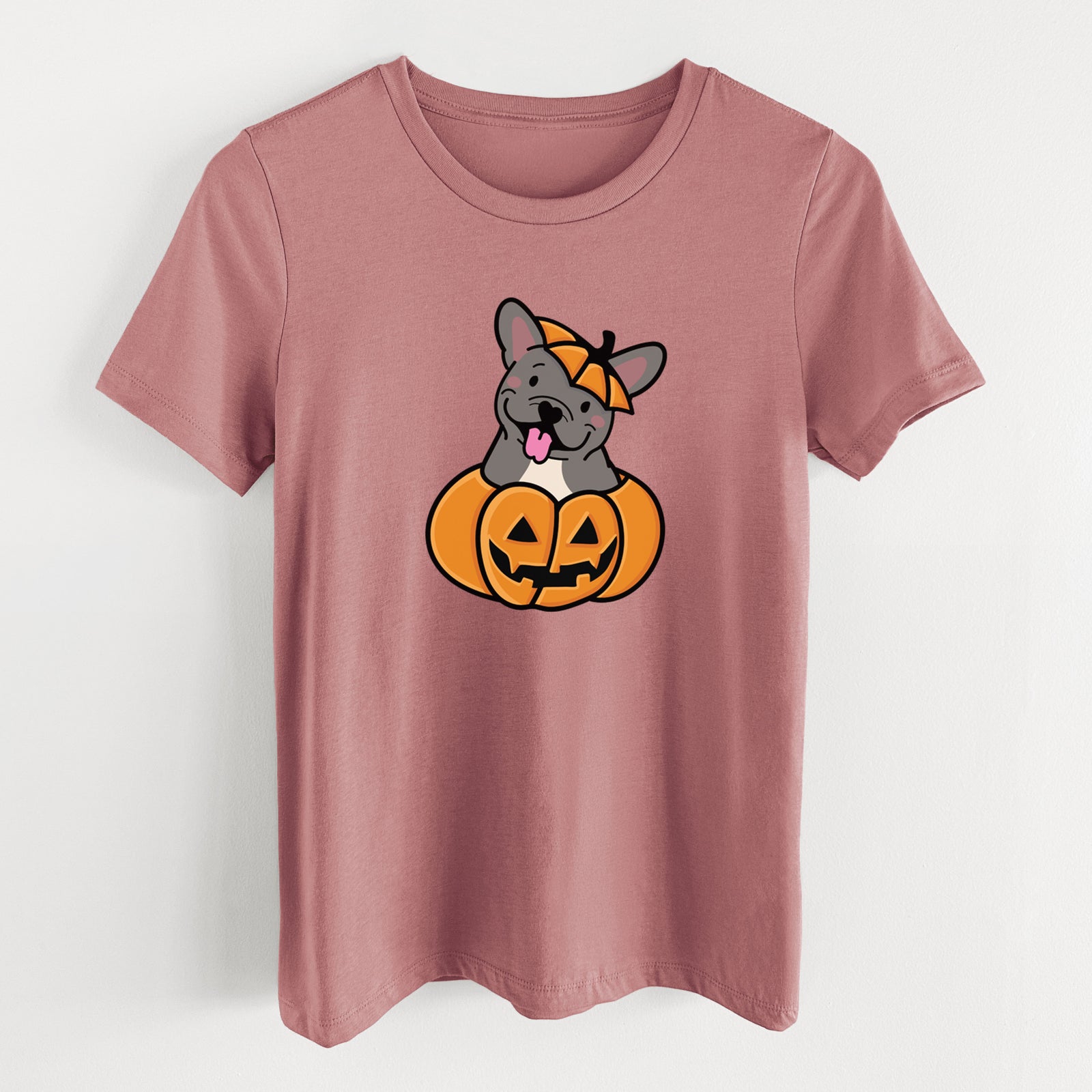 Pumpkin Pup - French Bulldog - Women's Lightweight Relaxed Fit 100% Cotton Crewneck