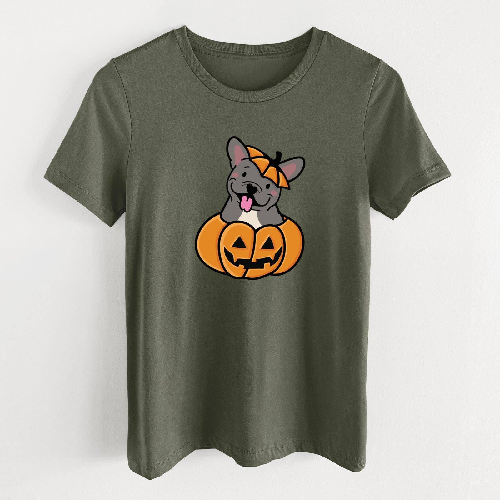 Pumpkin Pup - French Bulldog - Women's Lightweight Relaxed Fit 100% Cotton Crewneck