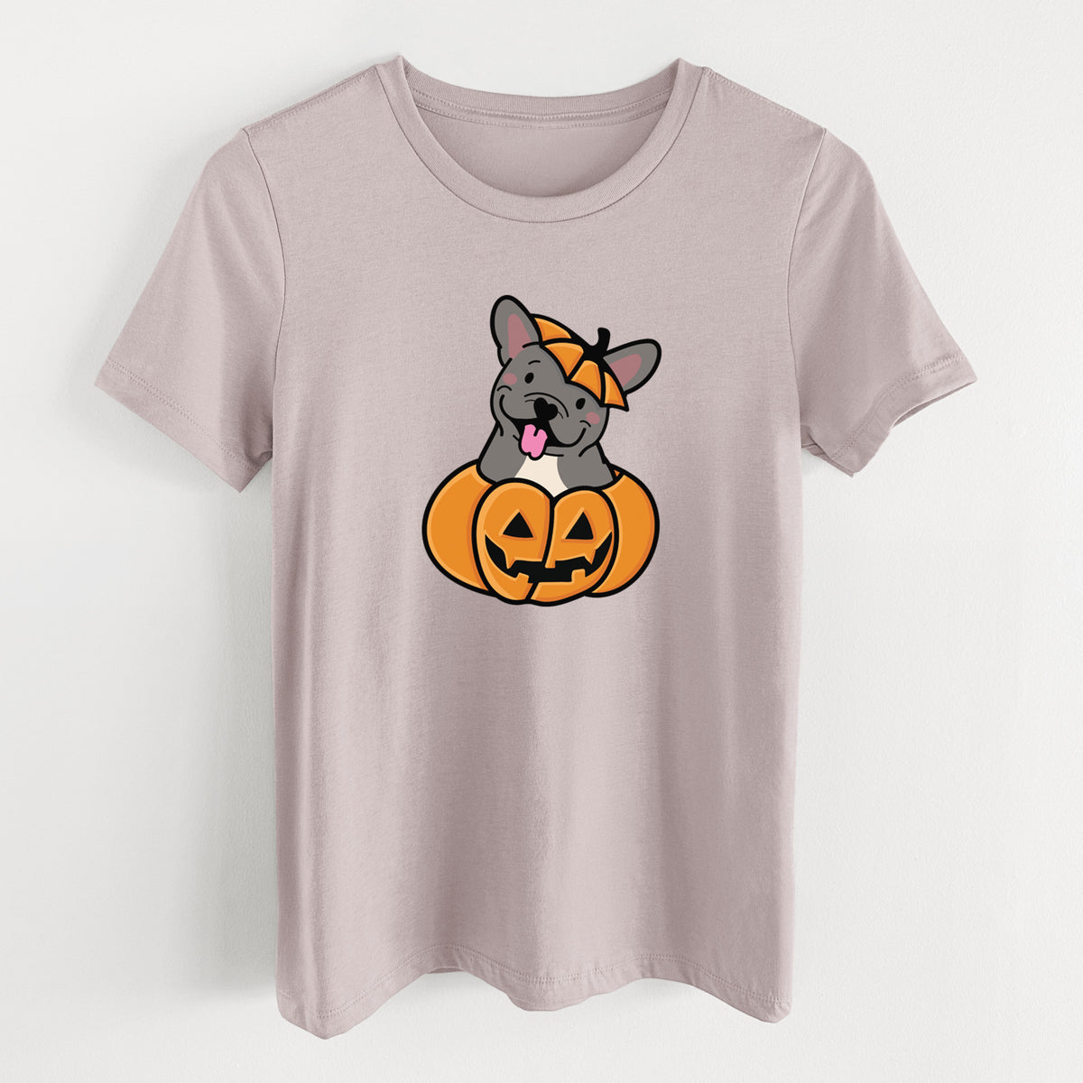 Pumpkin Pup - French Bulldog - Women's Lightweight Relaxed Fit 100% Cotton Crewneck