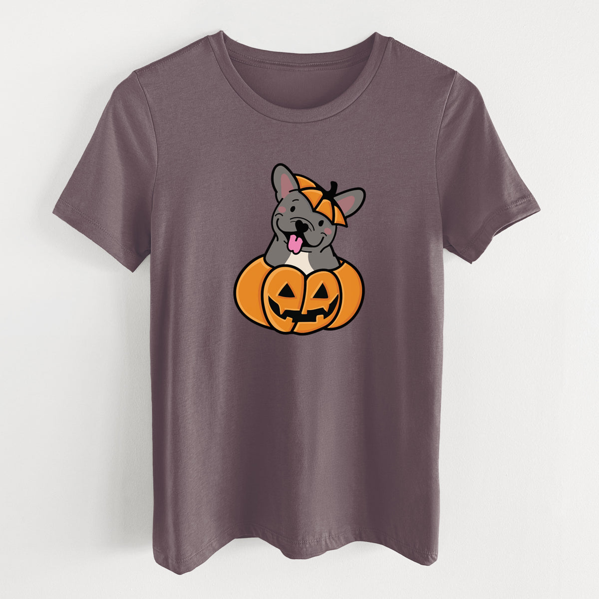 Pumpkin Pup - French Bulldog - Women's Lightweight Relaxed Fit 100% Cotton Crewneck
