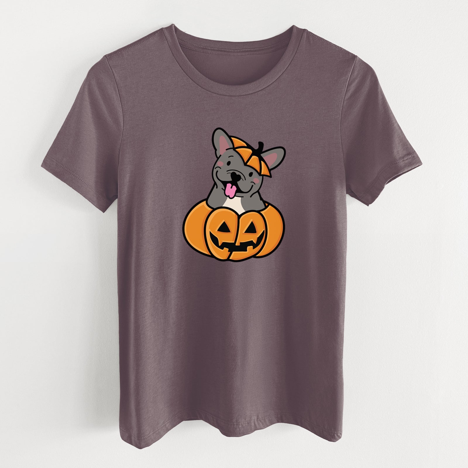 Pumpkin Pup - French Bulldog - Women's Lightweight Relaxed Fit 100% Cotton Crewneck