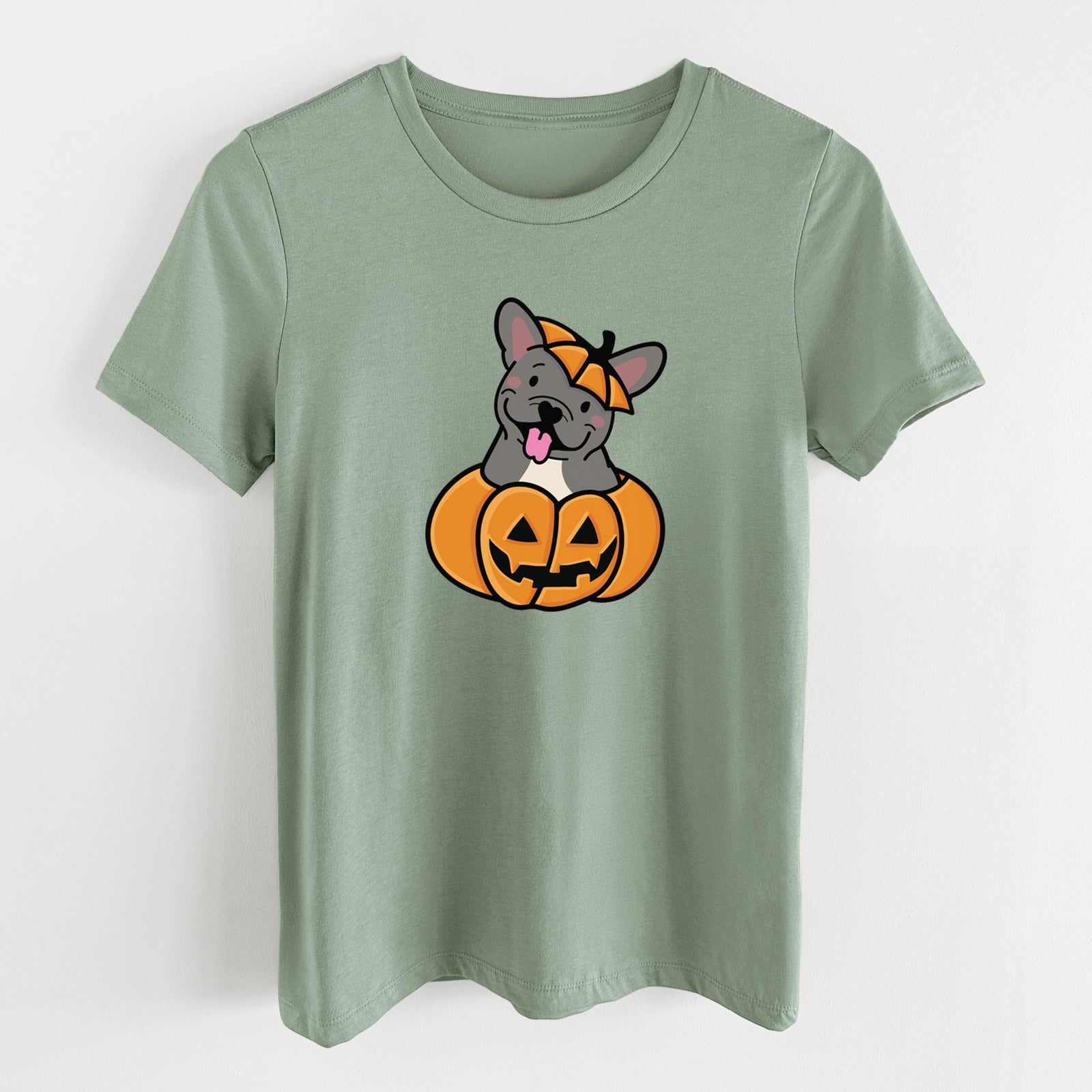 Pumpkin Pup - French Bulldog - Women's Lightweight Relaxed Fit 100% Cotton Crewneck