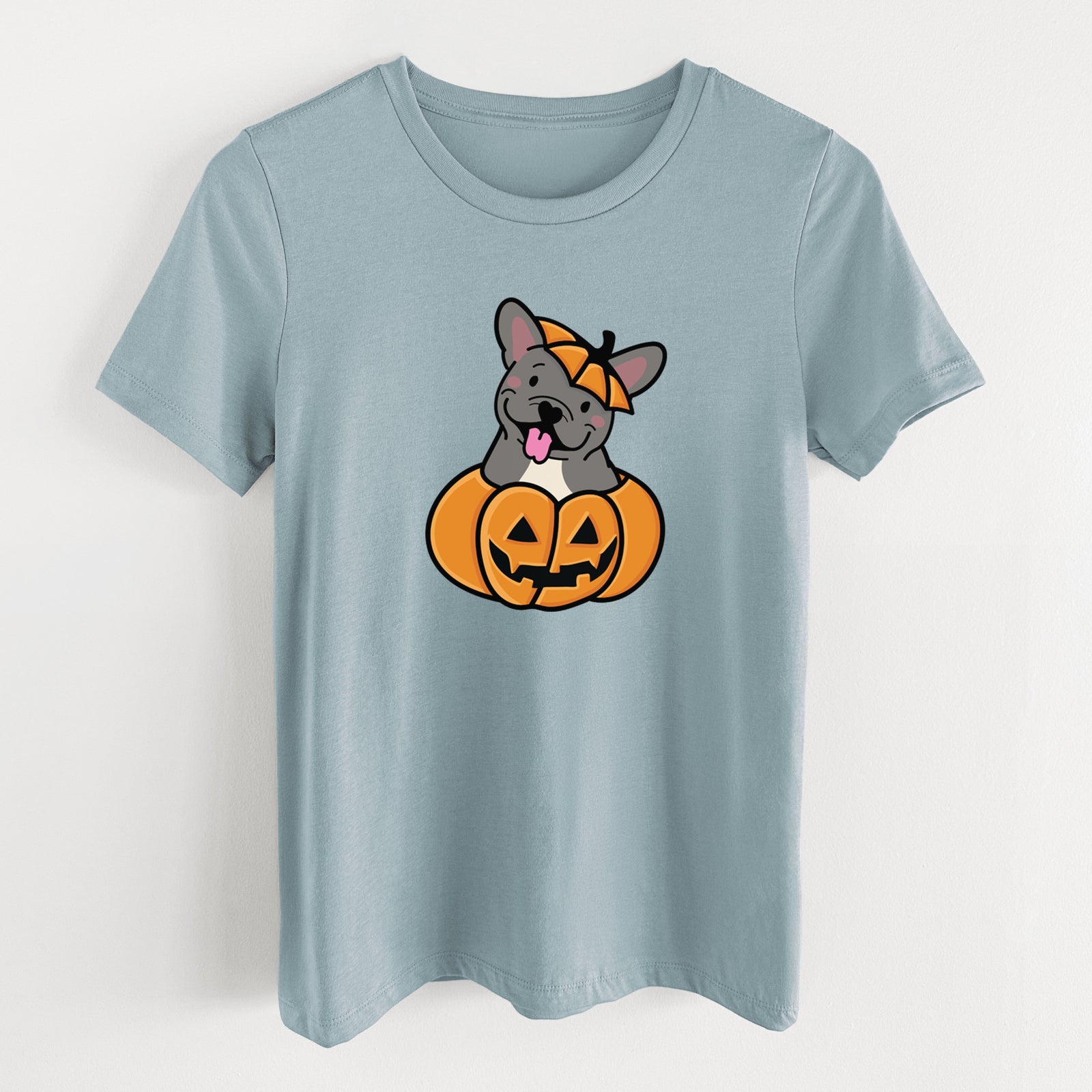 Pumpkin Pup - French Bulldog - Women's Lightweight Relaxed Fit 100% Cotton Crewneck