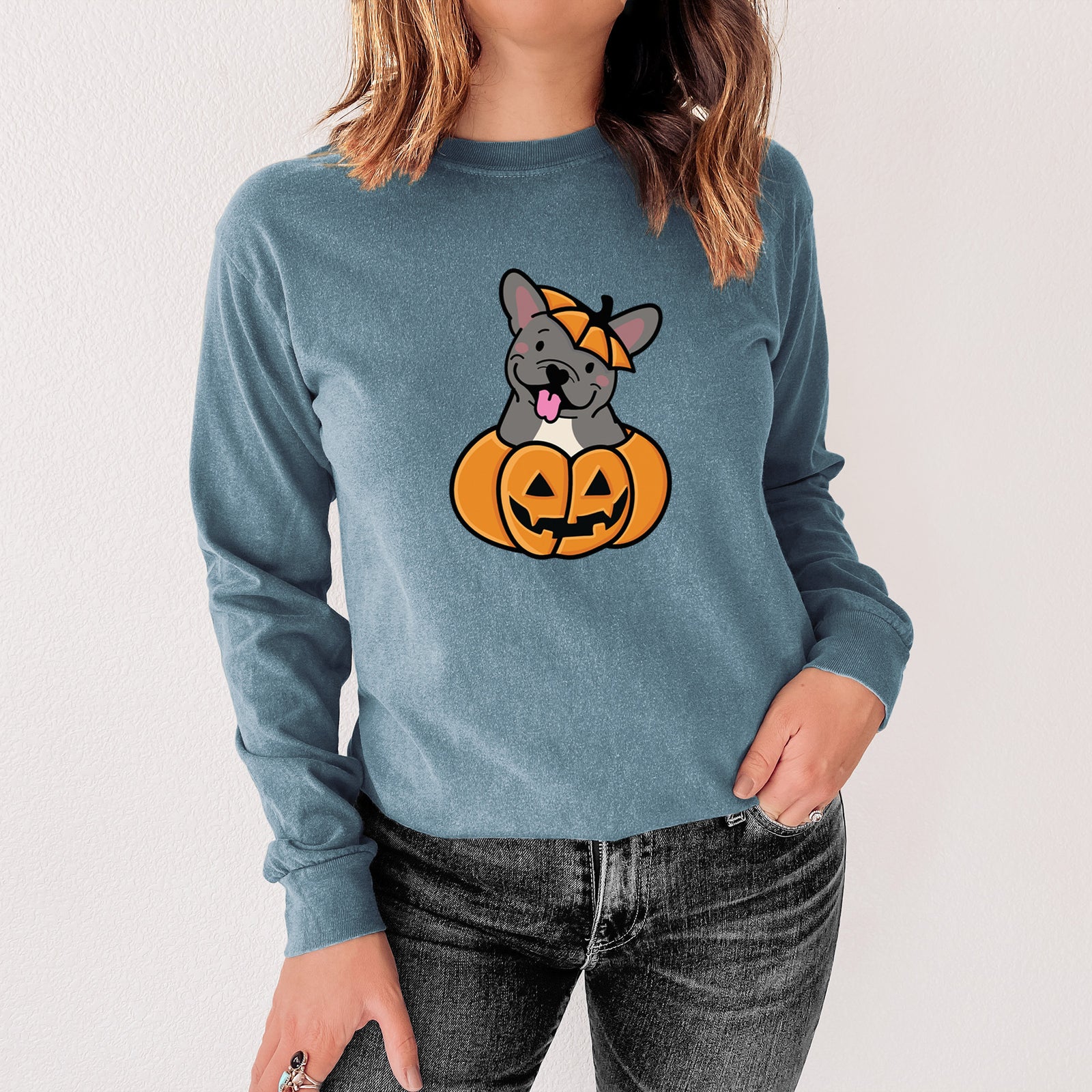 Pumpkin Pup - French Bulldog - Heavyweight 100% Cotton Long Sleeve