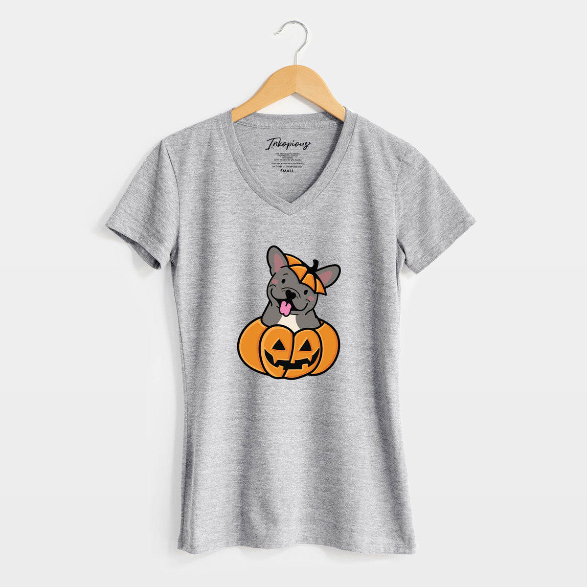 Pumpkin Pup - French Bulldog - Women's Perfect V-neck Shirt