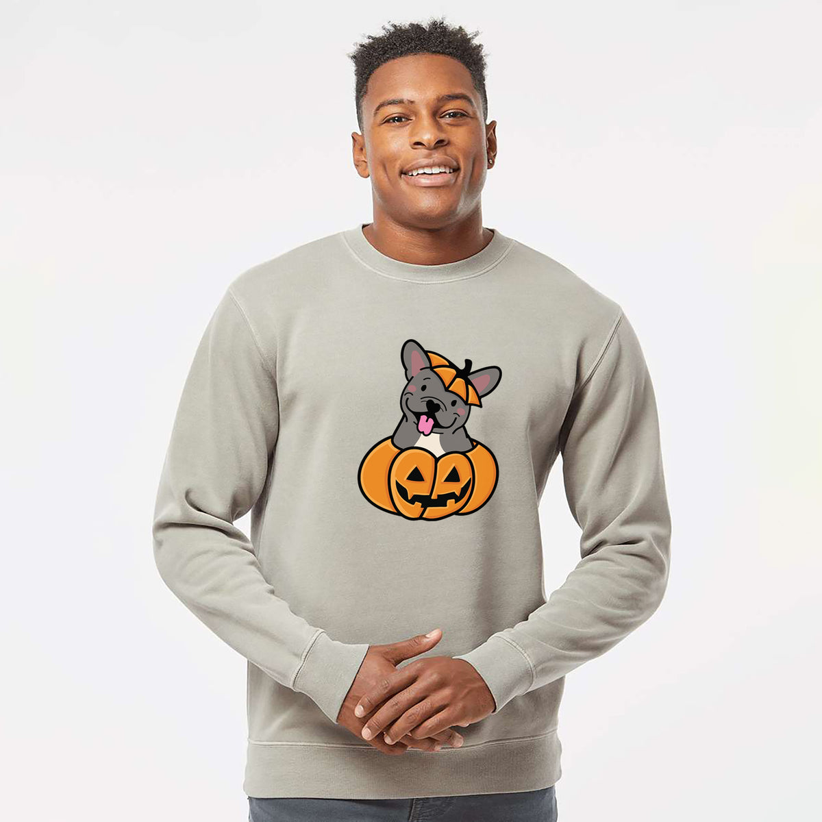Pumpkin Pup - French Bulldog - Unisex Pigment Dyed Crew Sweatshirt