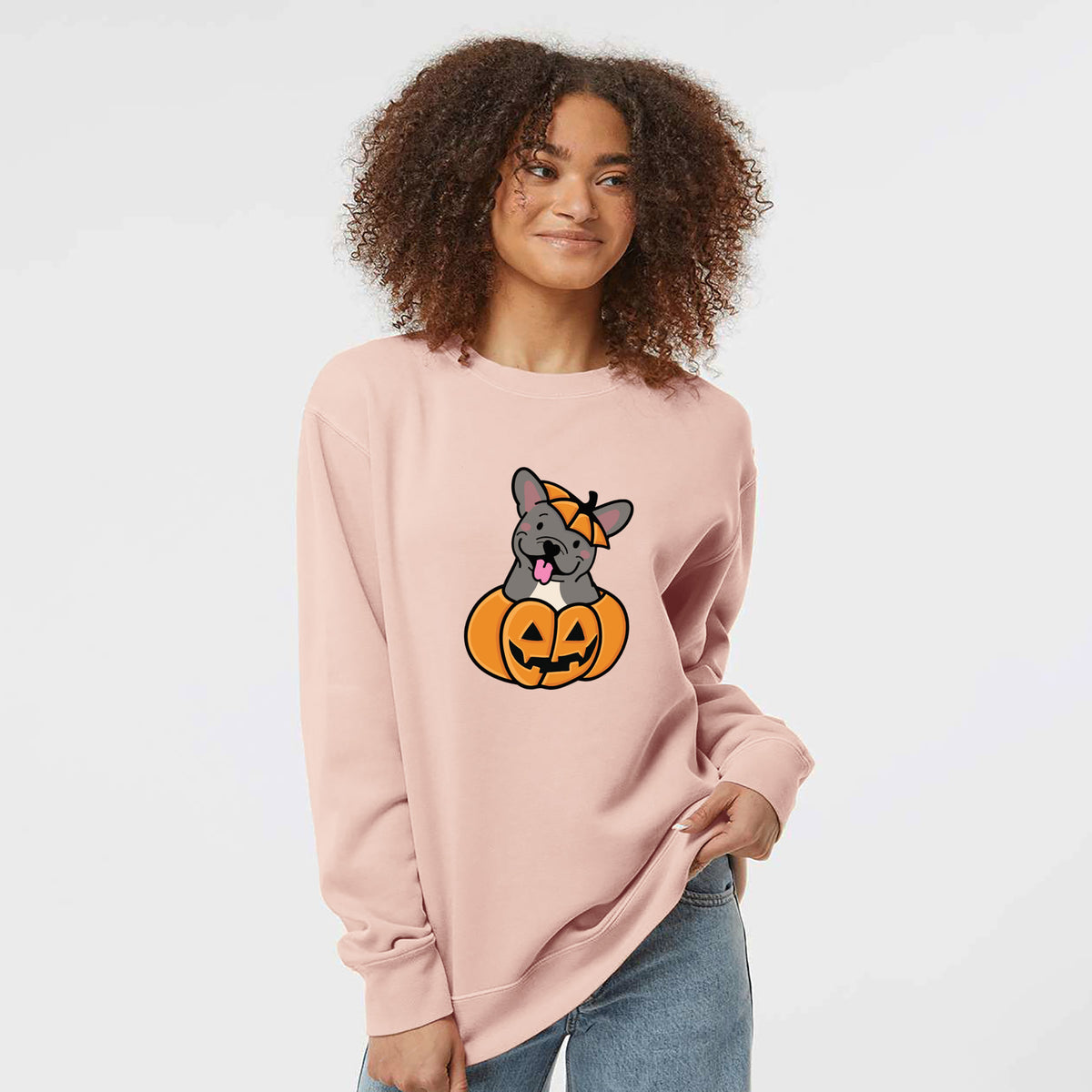 Pumpkin Pup - French Bulldog - Unisex Pigment Dyed Crew Sweatshirt
