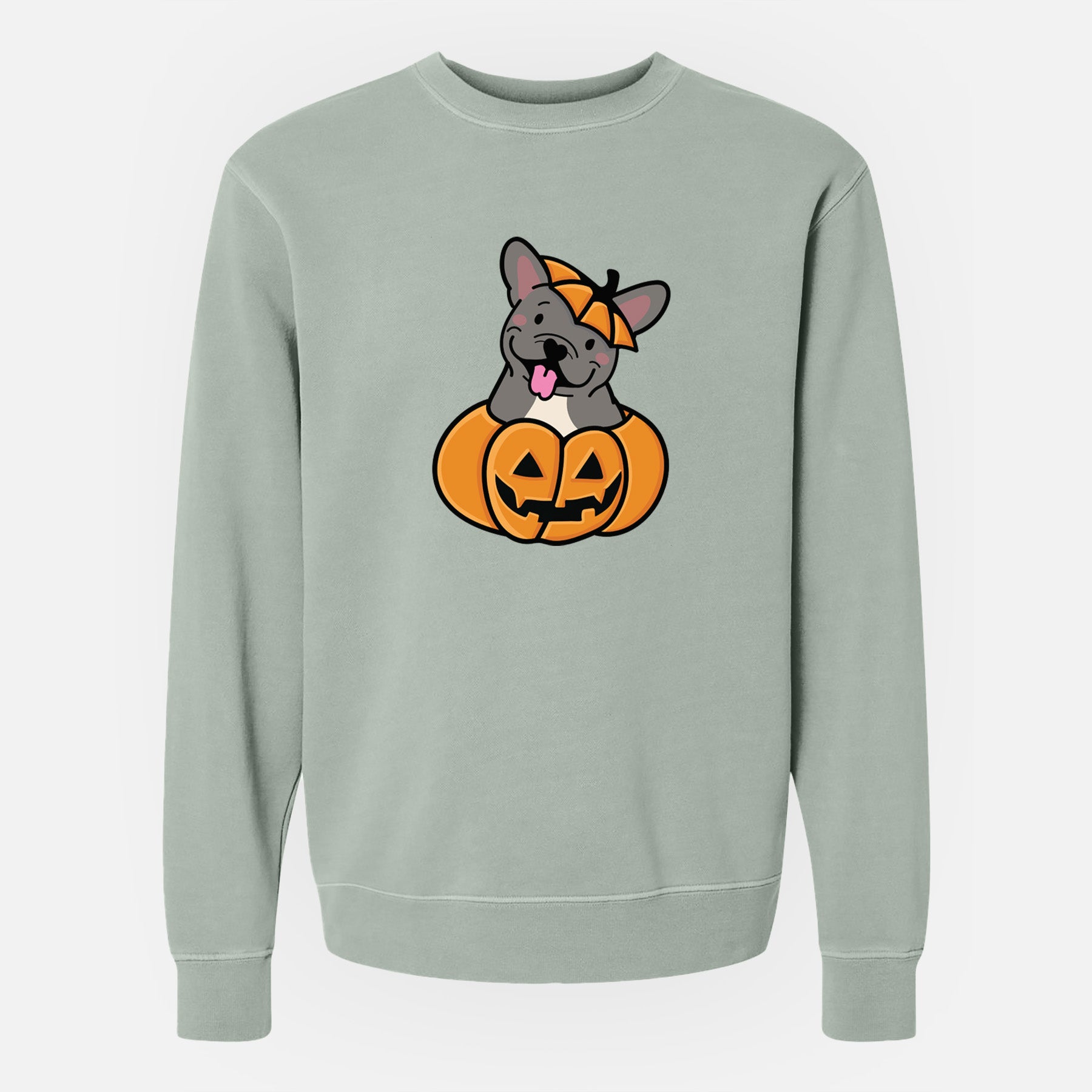 Pumpkin Pup - French Bulldog - Unisex Pigment Dyed Crew Sweatshirt