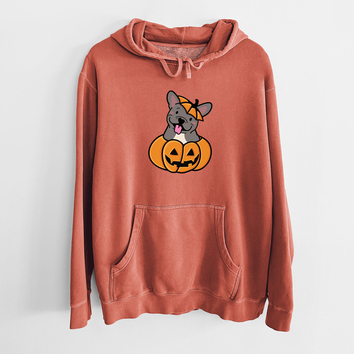 Pumpkin Pup - French Bulldog - Unisex Pigment Dyed Hoodie