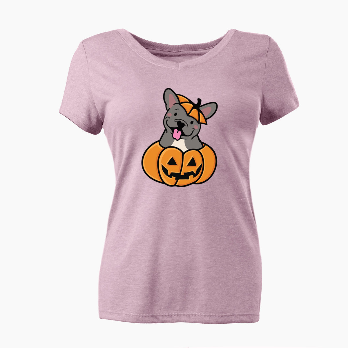 Pumpkin Pup - French Bulldog - Women's Perfect V-neck Shirt
